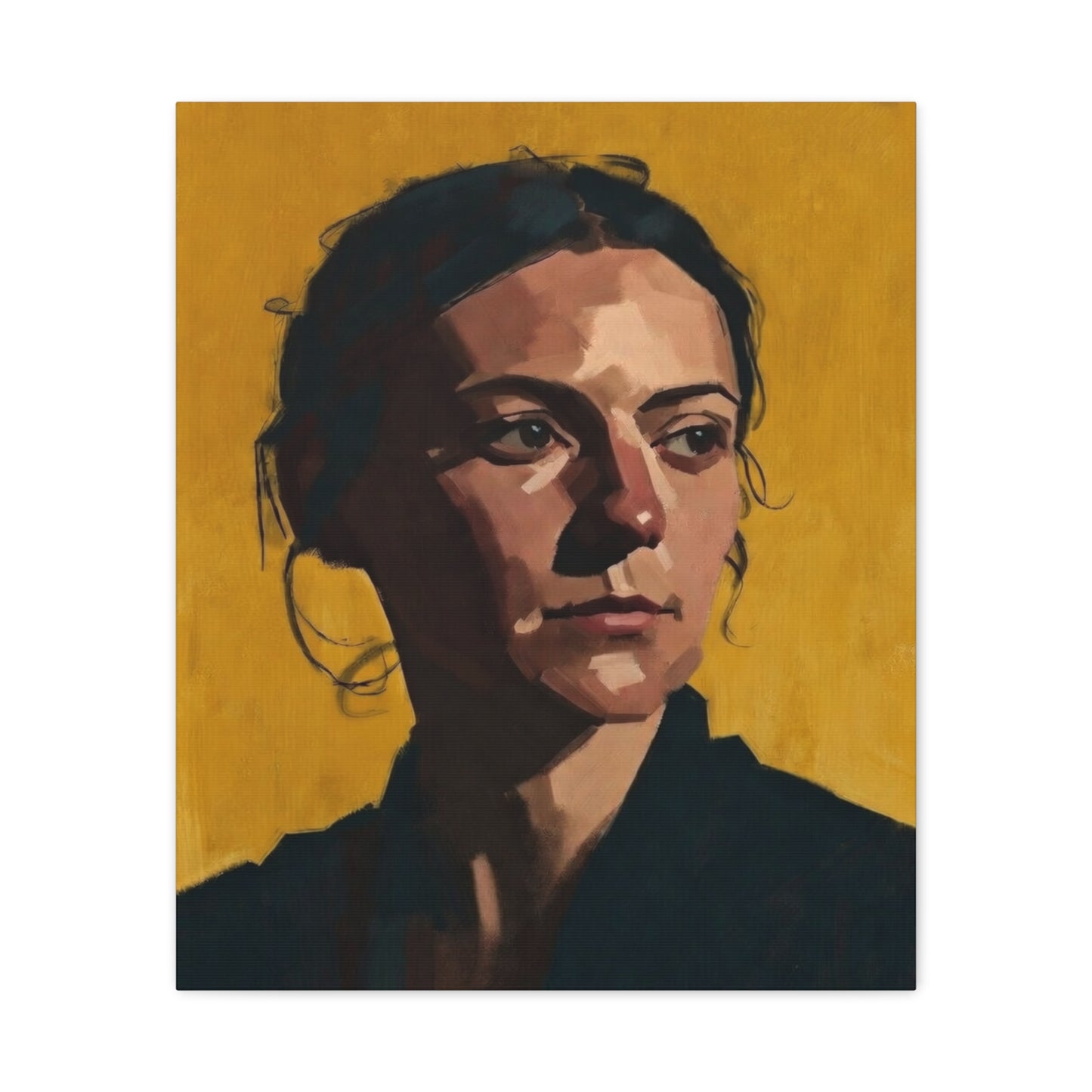 Portrait Painting Canvas Print — Moody Golden Female Portrait on Matte Stretched Canvas