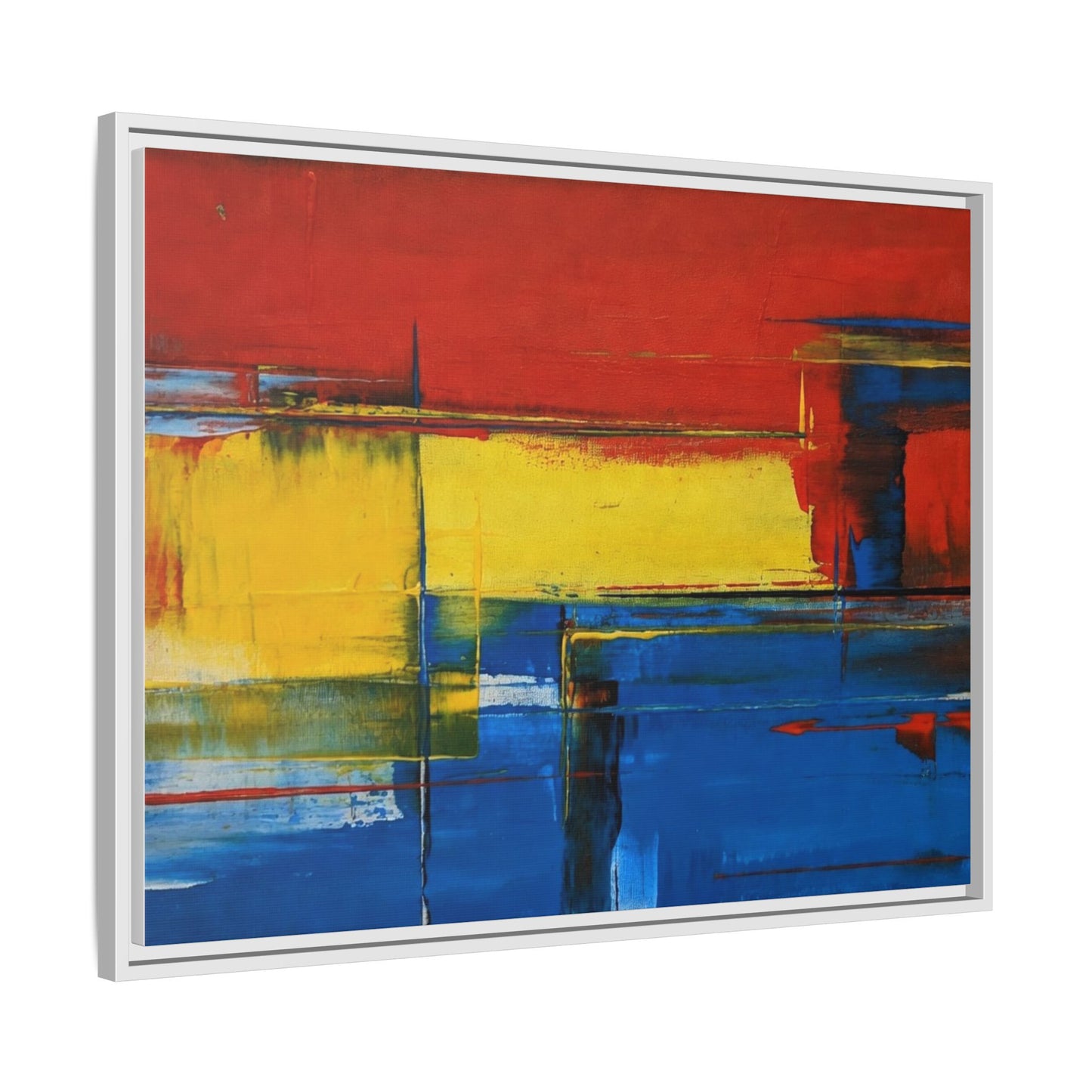 Abstract Color Block Matte Canvas Framed Wall Art — Modern Red Yellow Blue Painting