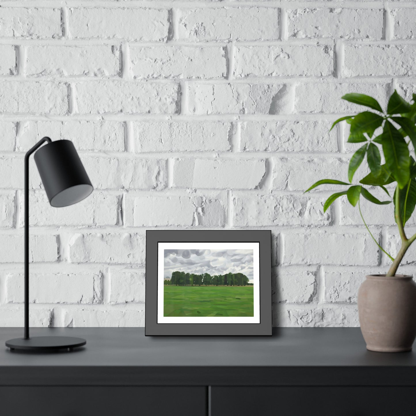 Framed Landscape Poster — Minimal Green Field Art Print