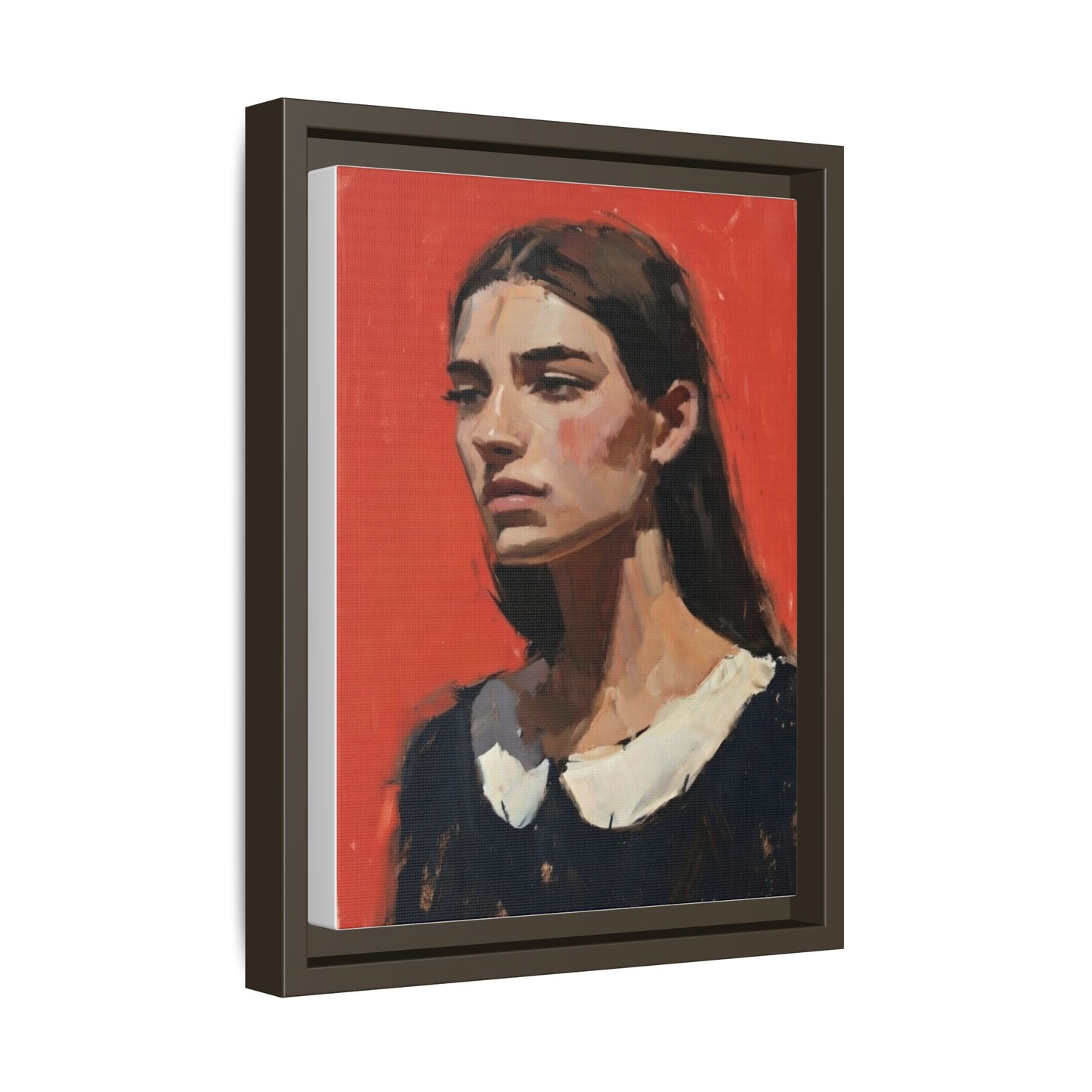 Framed Matte Canvas Portrait Print — Moody Red Figurative Art