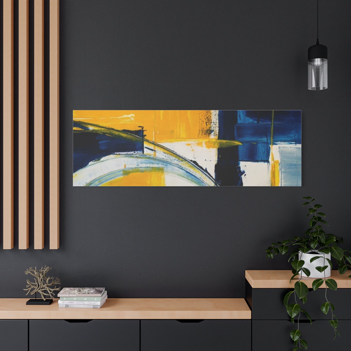 Abstract Blue & Yellow Arc Matte Canvas Wall Art - Stretched 1.25"