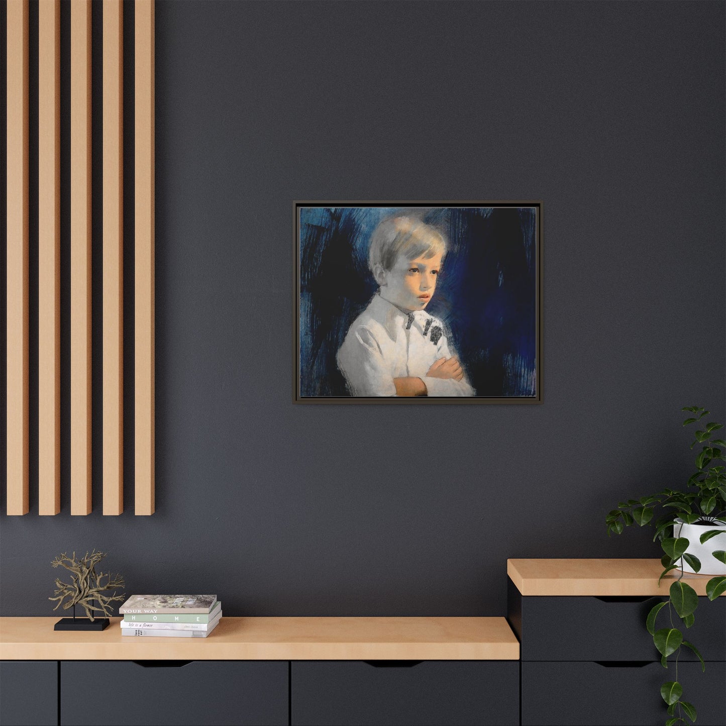 Painting of boy by Unknown Artist Framed Matte Canvas Wall Art Print