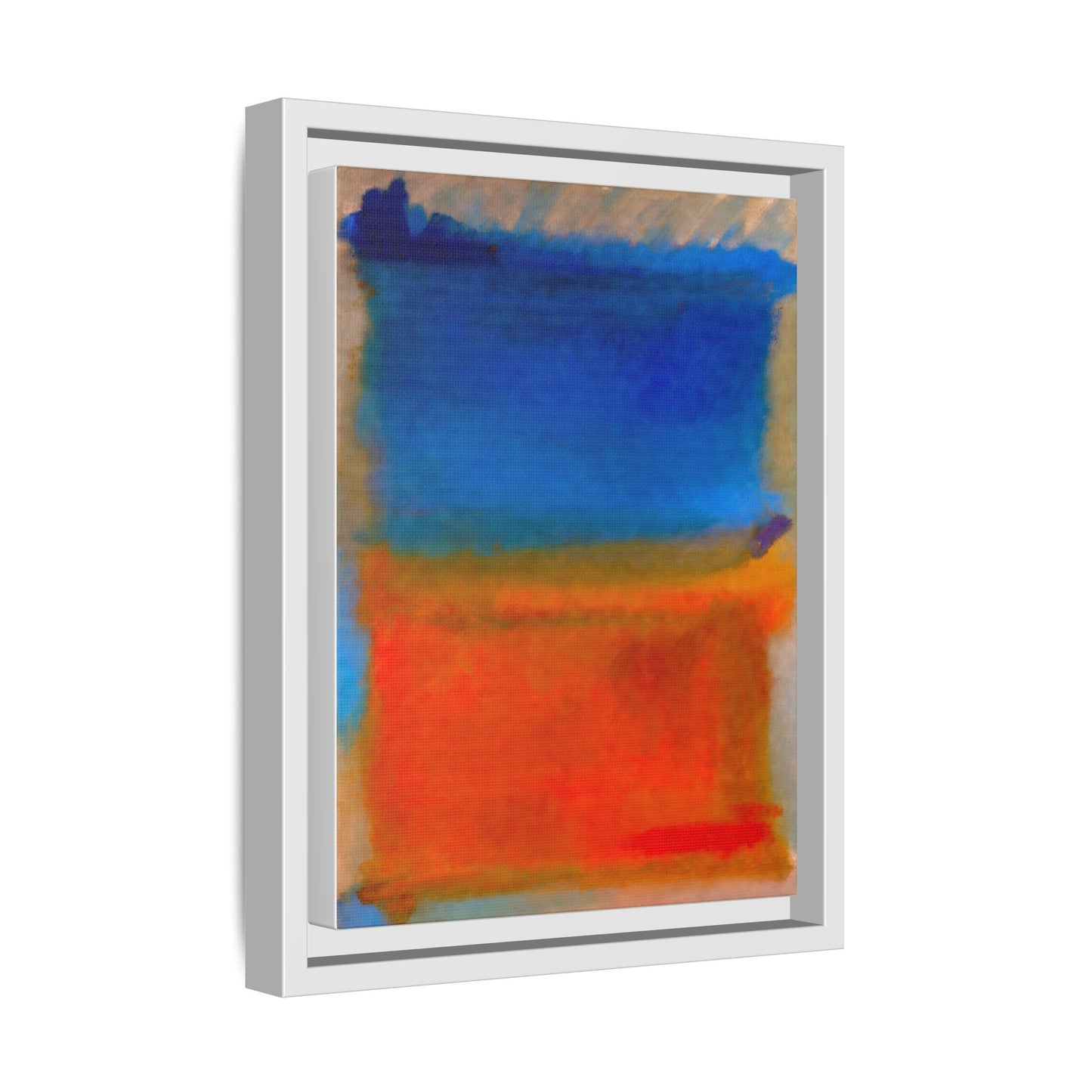 Abstract Color Block Matte Canvas Framed Wall Art — Blue & Orange Modern Painting