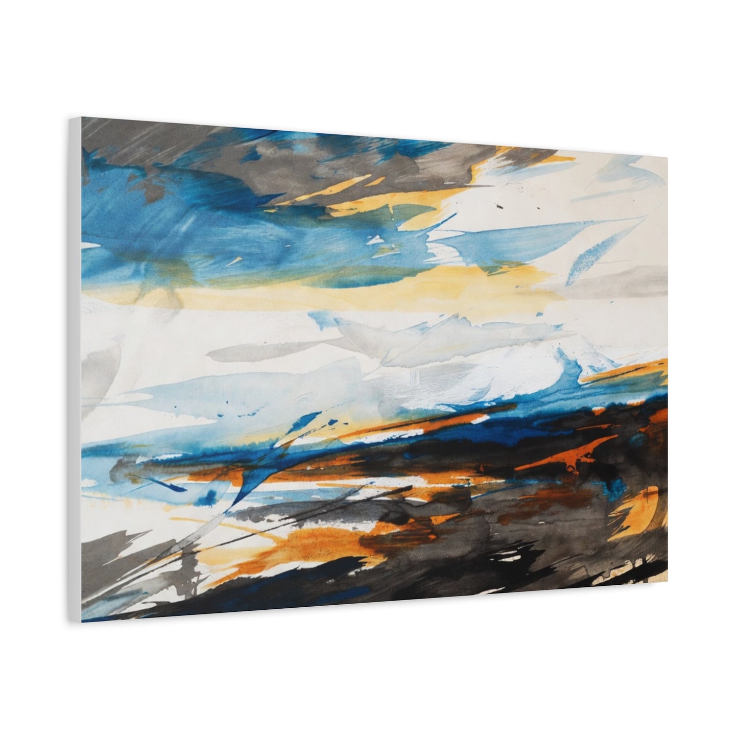 Abstract Oceanic Canvas Print — Blue & Amber Stretched Wall Art