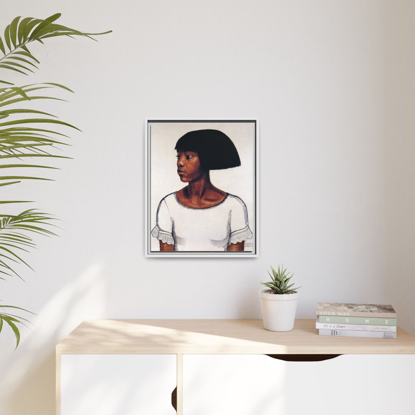Portrait of a Young Woman by Winold Reiss Framed Matte Canvas Portrait