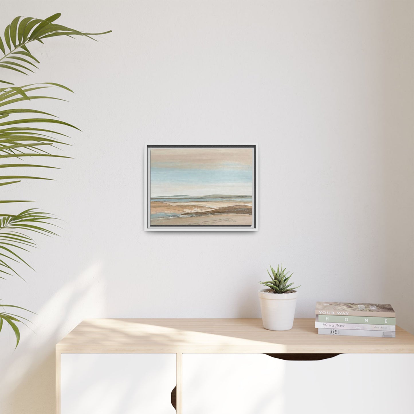 Framed Abstract Landscape Matte Canvas — Serene Coastal Horizon Wall Art