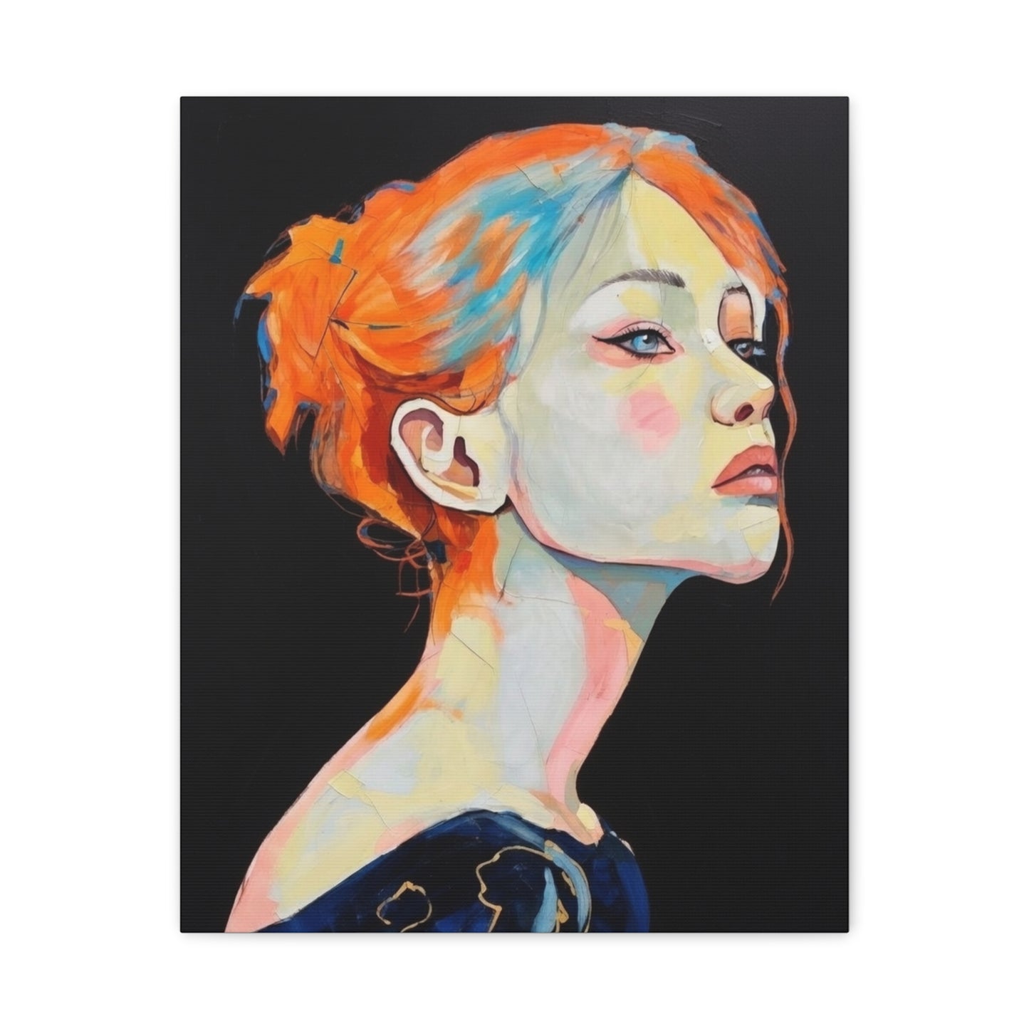Contemplative Portrait Matte Canvas Wall Art — Colorful Female Profile Painting