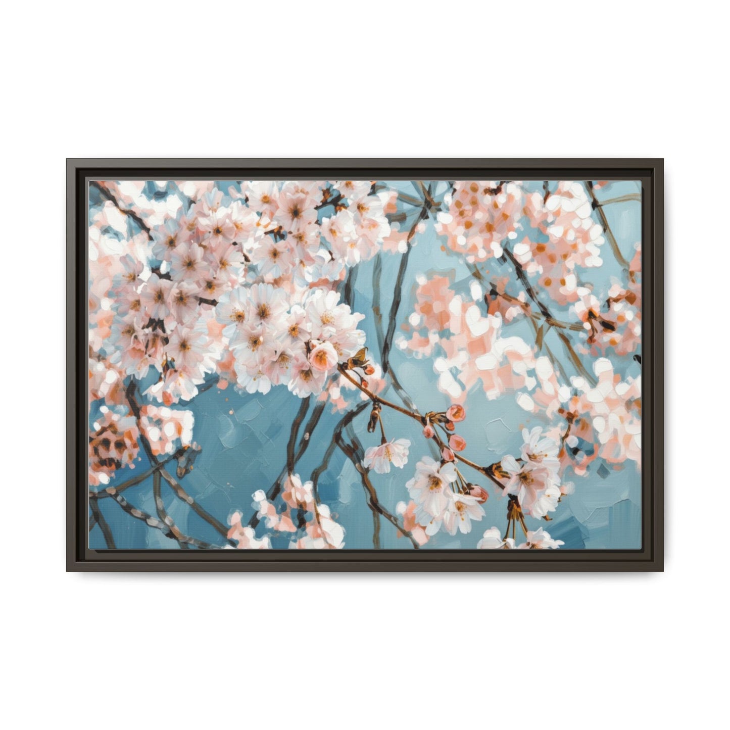Framed Cherry Blossom Matte Canvas Print — Soft Pink Floral Wall Art