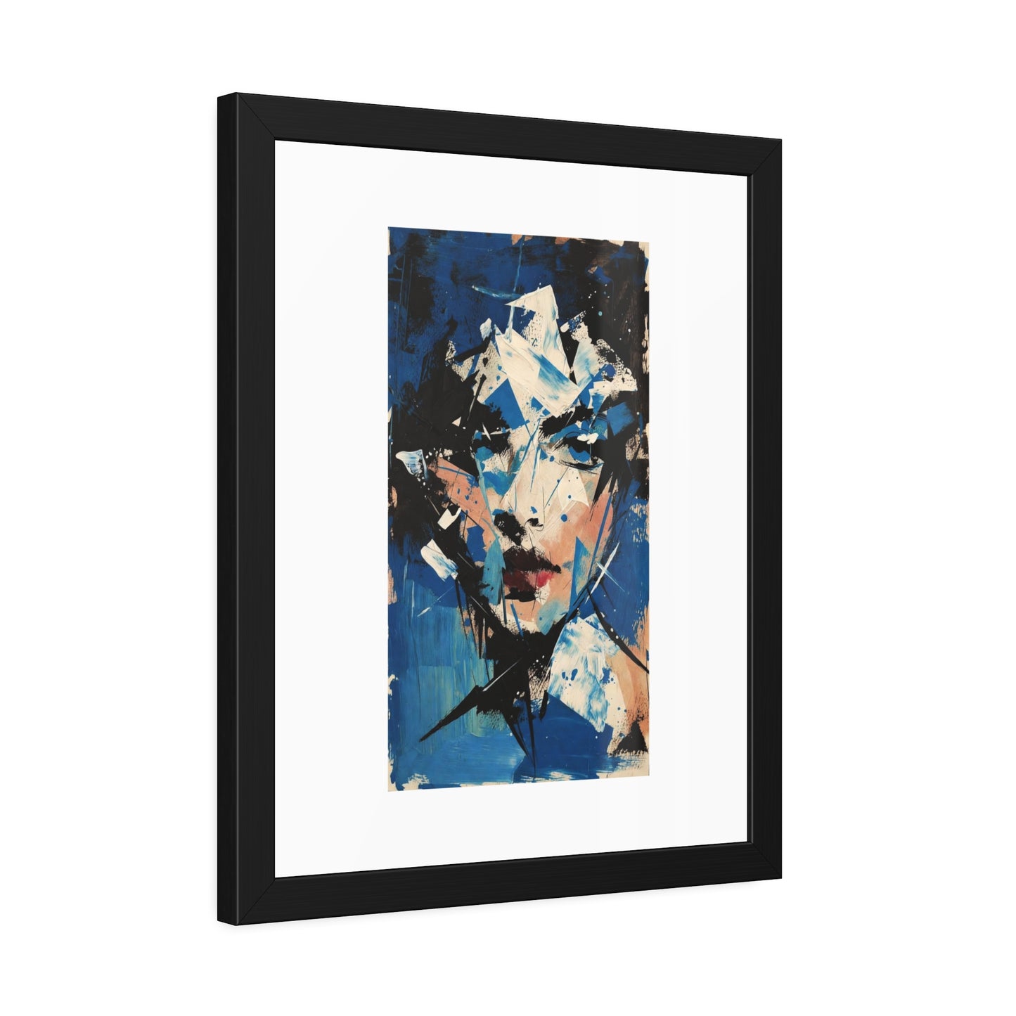 Abstract Blue Portrait Framed Paper Poster — Modern Expressionist Wall Art