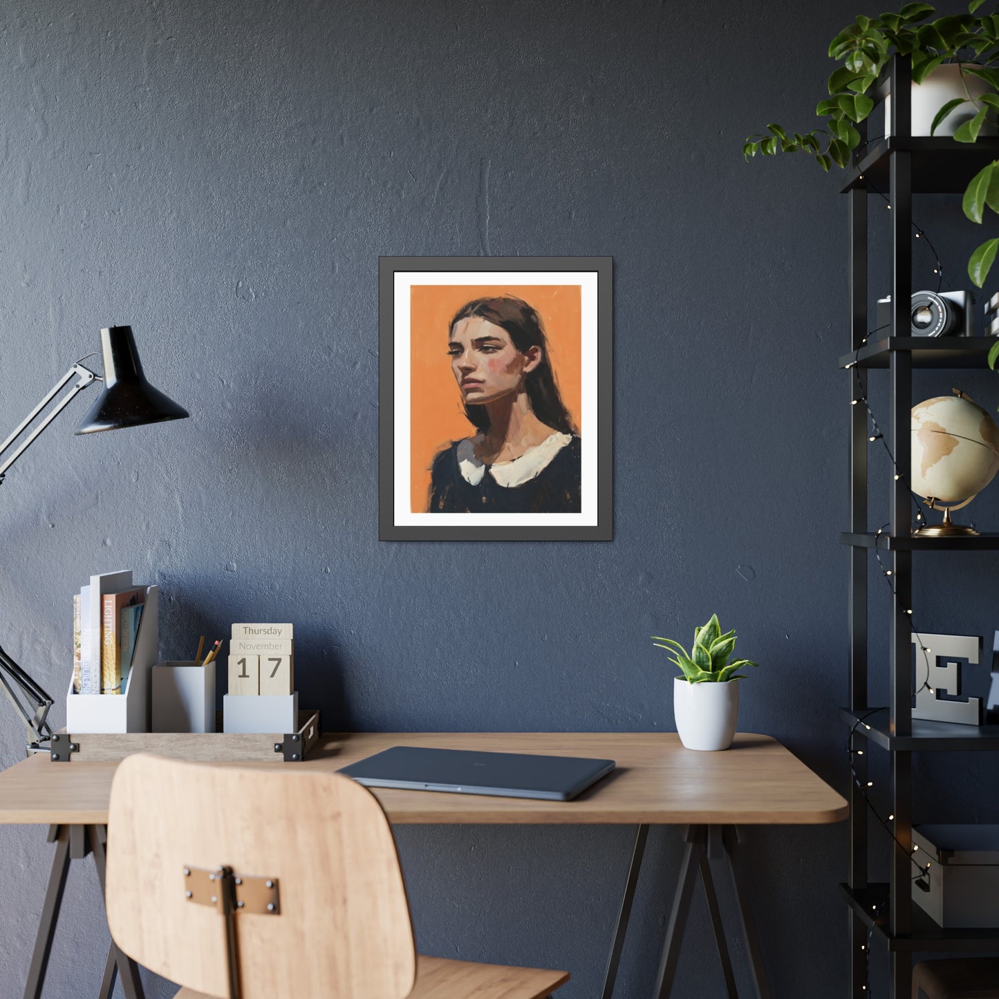 Framed Art Print — Portrait Painting on Orange Background