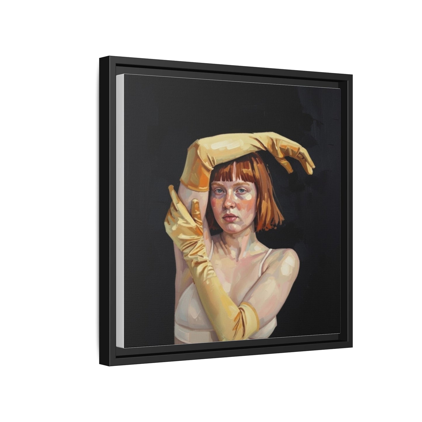 Framed Matte Canvas Art – Portrait of Woman in Yellow Gloves