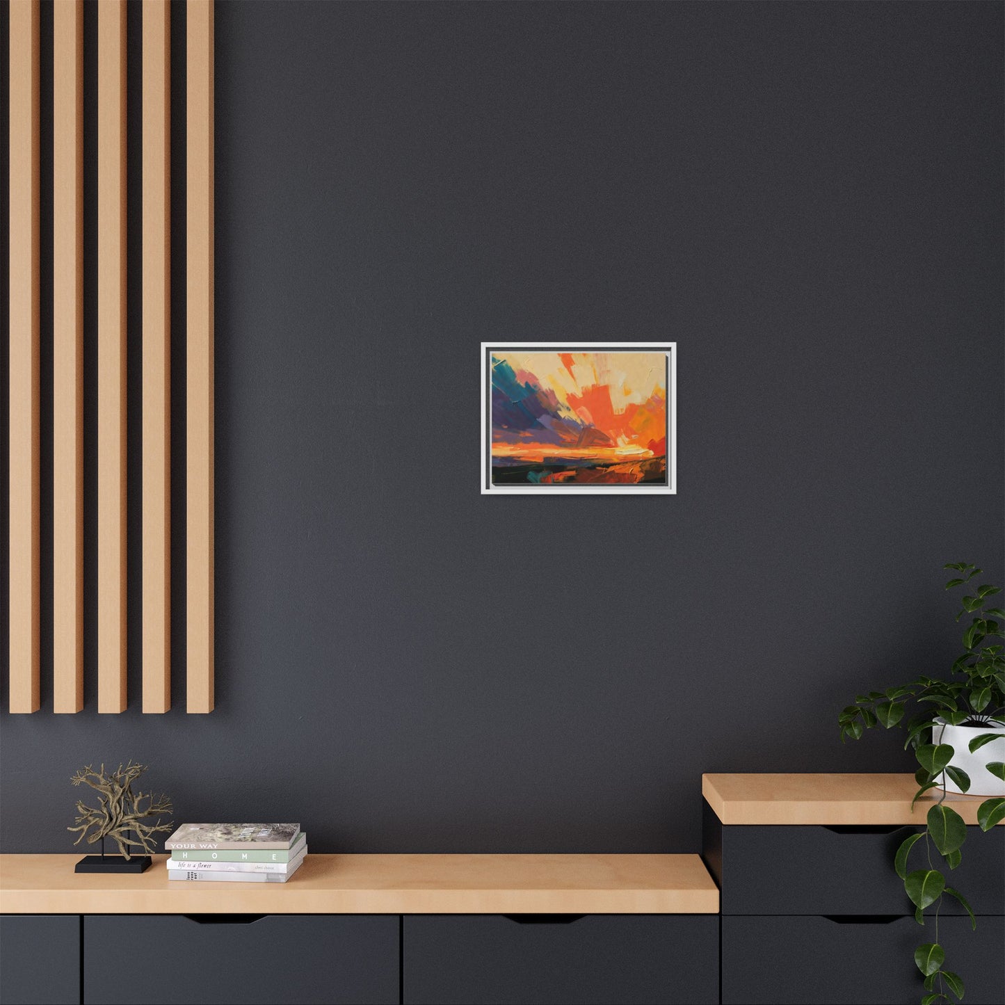 Framed Abstract Sunset Canvas Art – Multicolor Matte Wall Decor