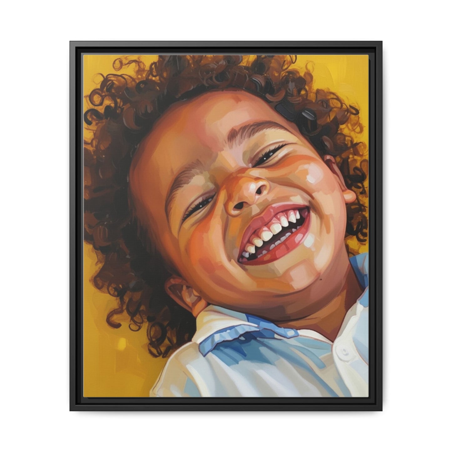 Framed Matte Canvas Print – Joyful Child Portrait, Colorful Nursery Wall Art