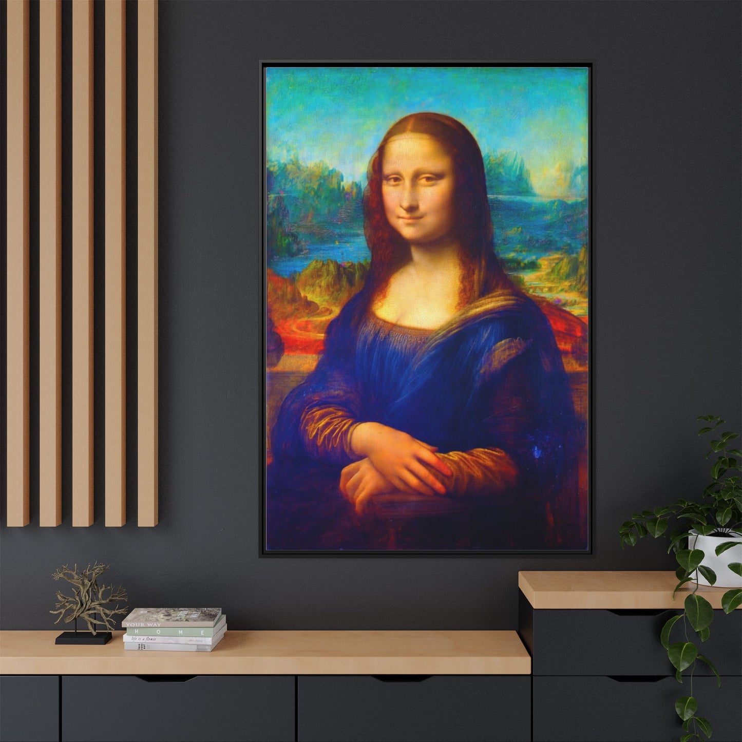 Framed Matte Canvas Print — Colorful Mona Lisa Wall Art