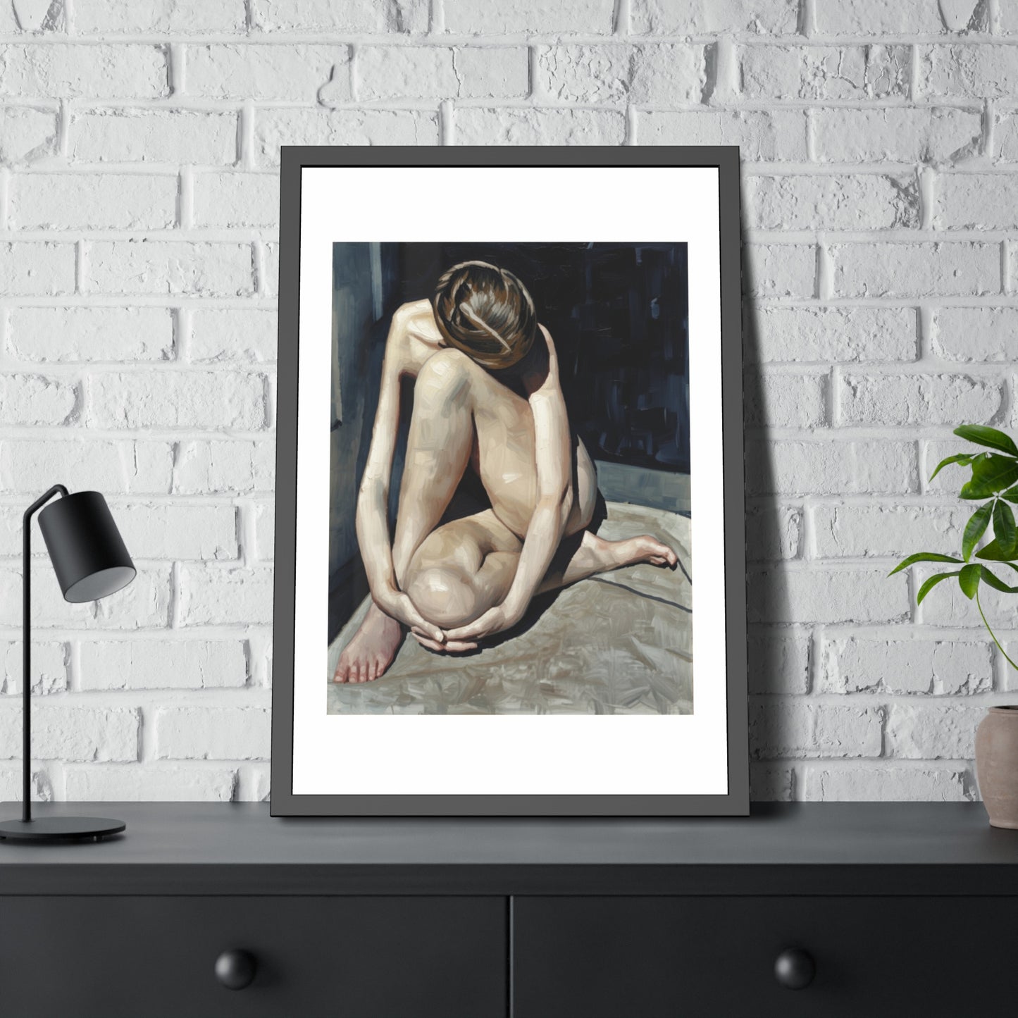 Framed Poster Contemplative Nude Figurative Art Print