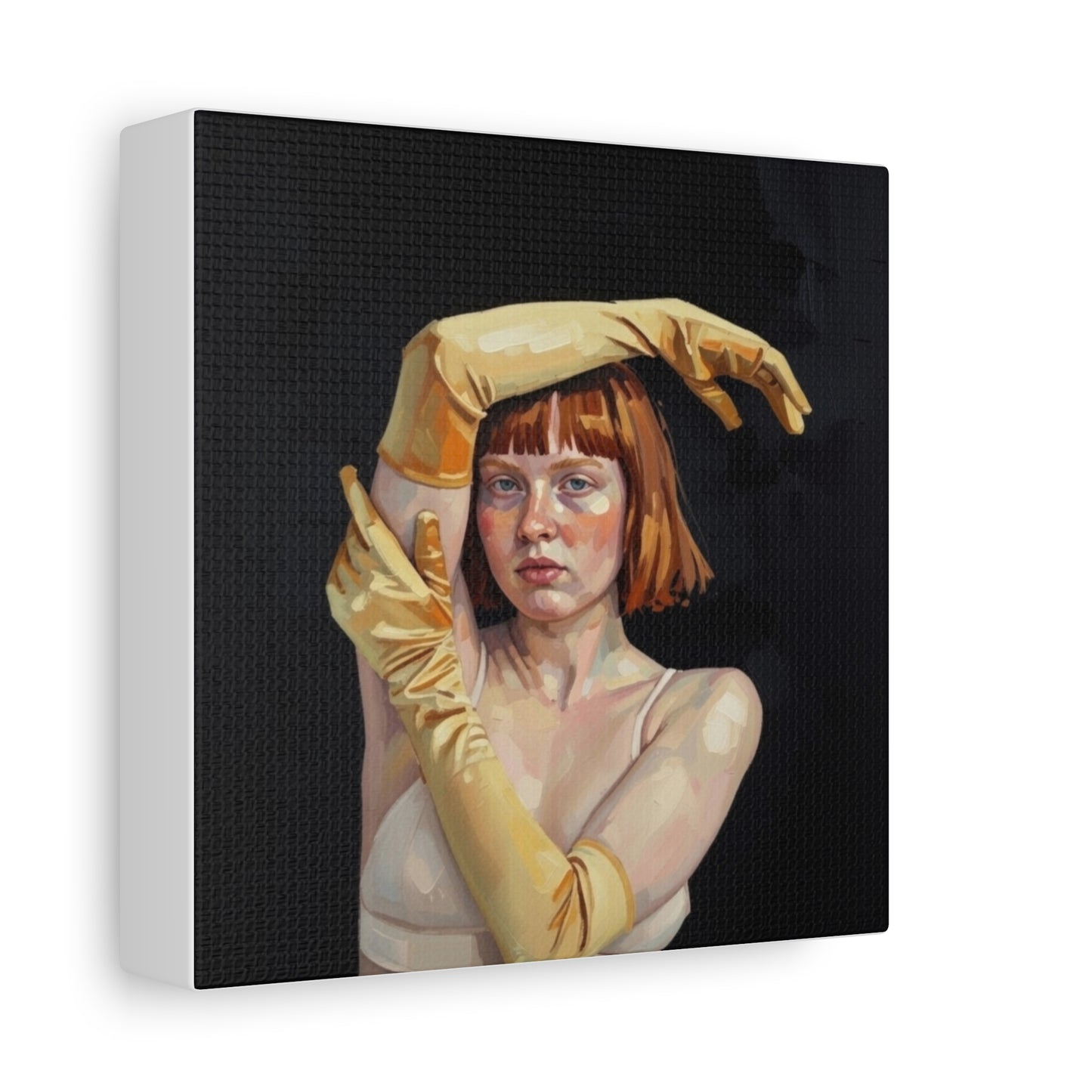 Contemporary Portrait Canvas — Redhead in Yellow Gloves Matte Stretched Art