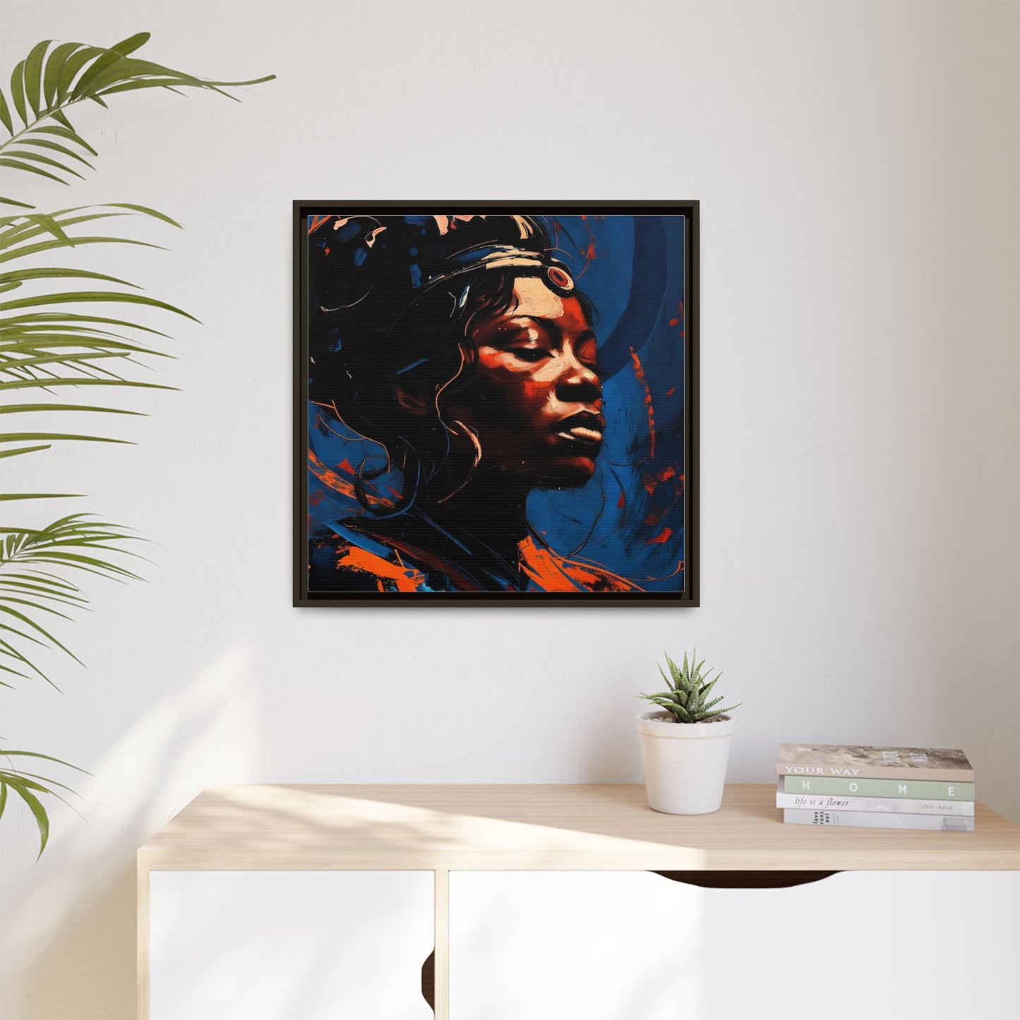 Framed Matte Canvas Art - Vibrant Portrait of a Black Woman (Multi-Color)