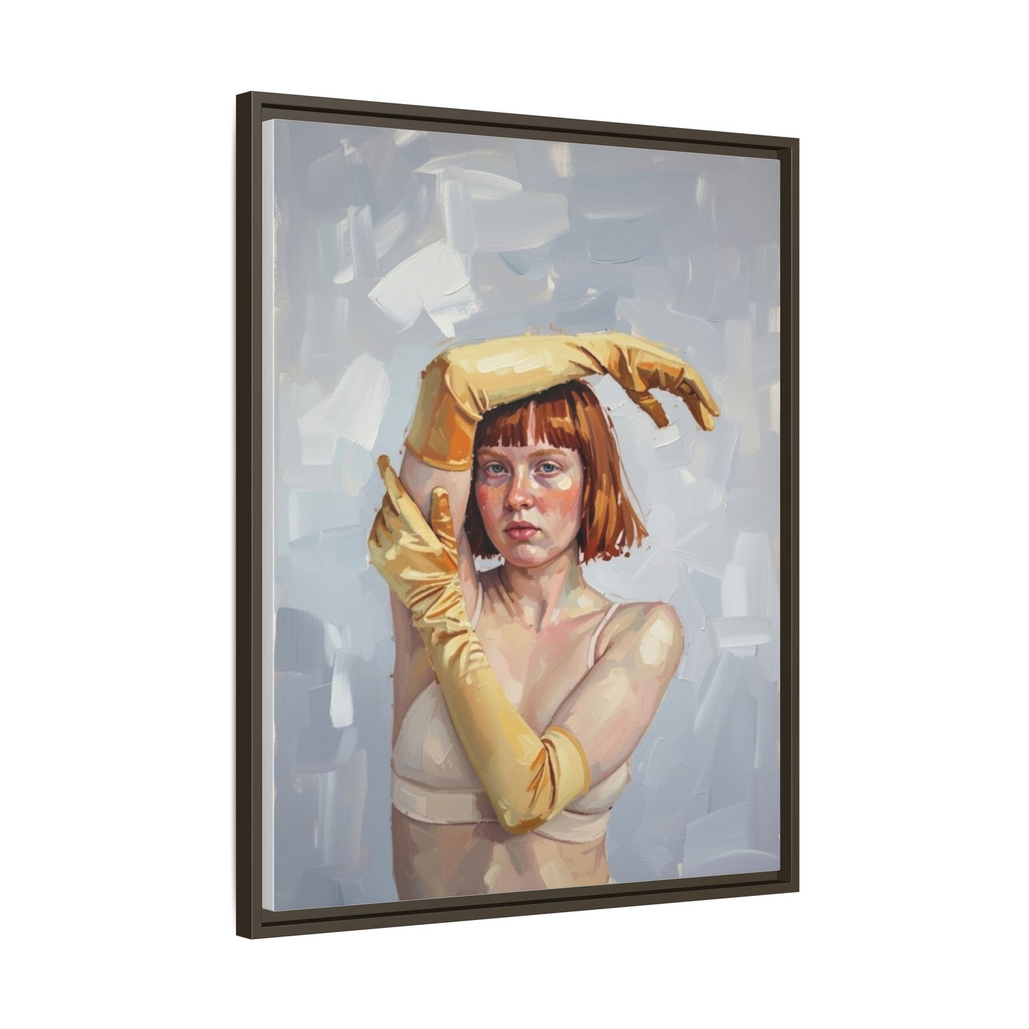 Contemporary Portrait Canvas Print — Woman with Yellow Gloves (Framed Matte)