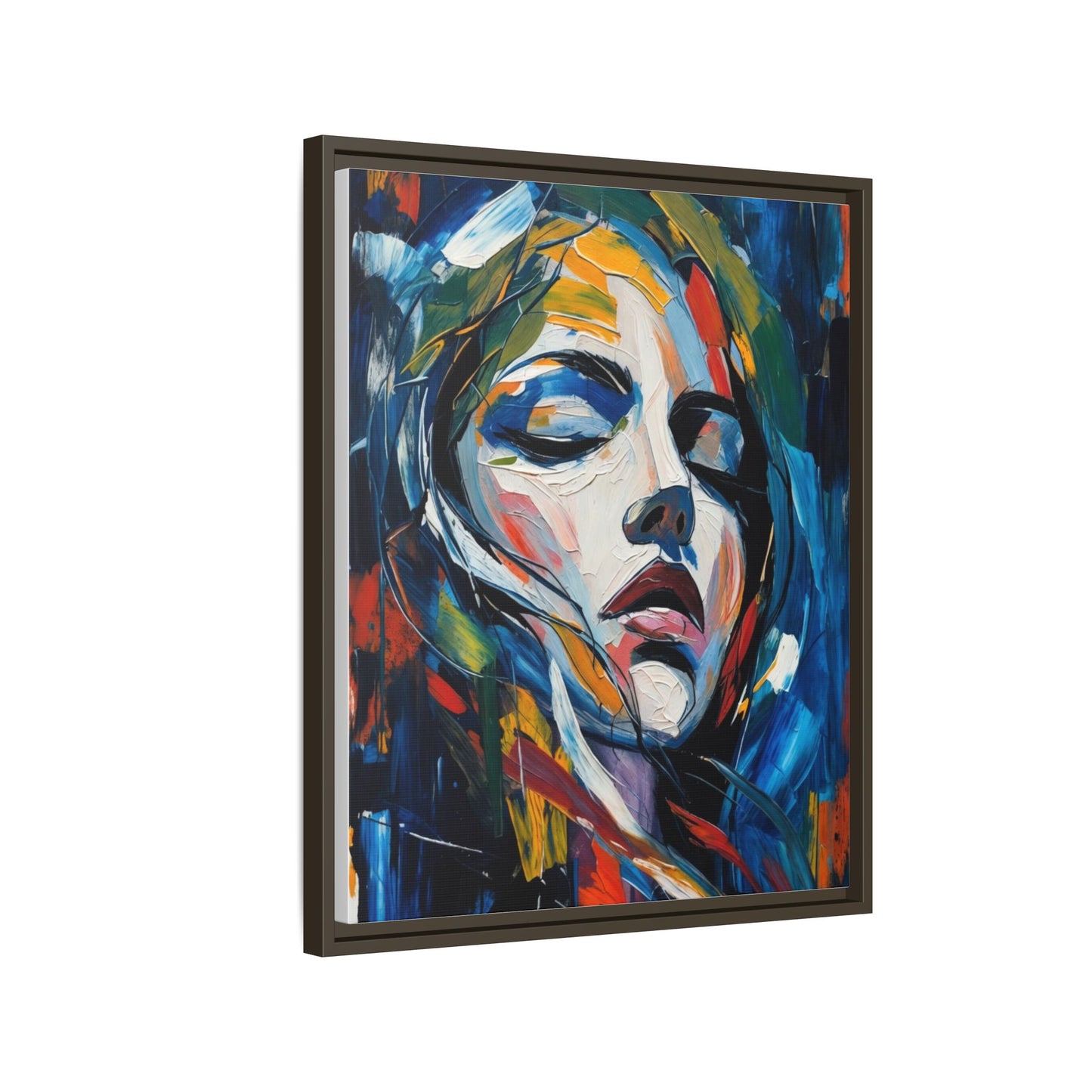 Abstract Colorful Woman Portrait — Framed Matte Canvas Wall Art