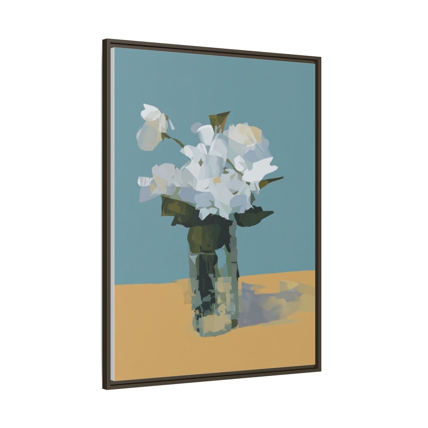 Framed Floral Still Life Canvas Art — Modern White Bouquet Wall Art