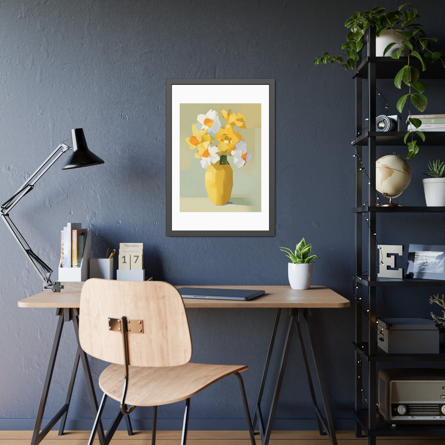 Framed Poster — Yellow Floral Vase Wall Art (Modern Abstract Bouquet)