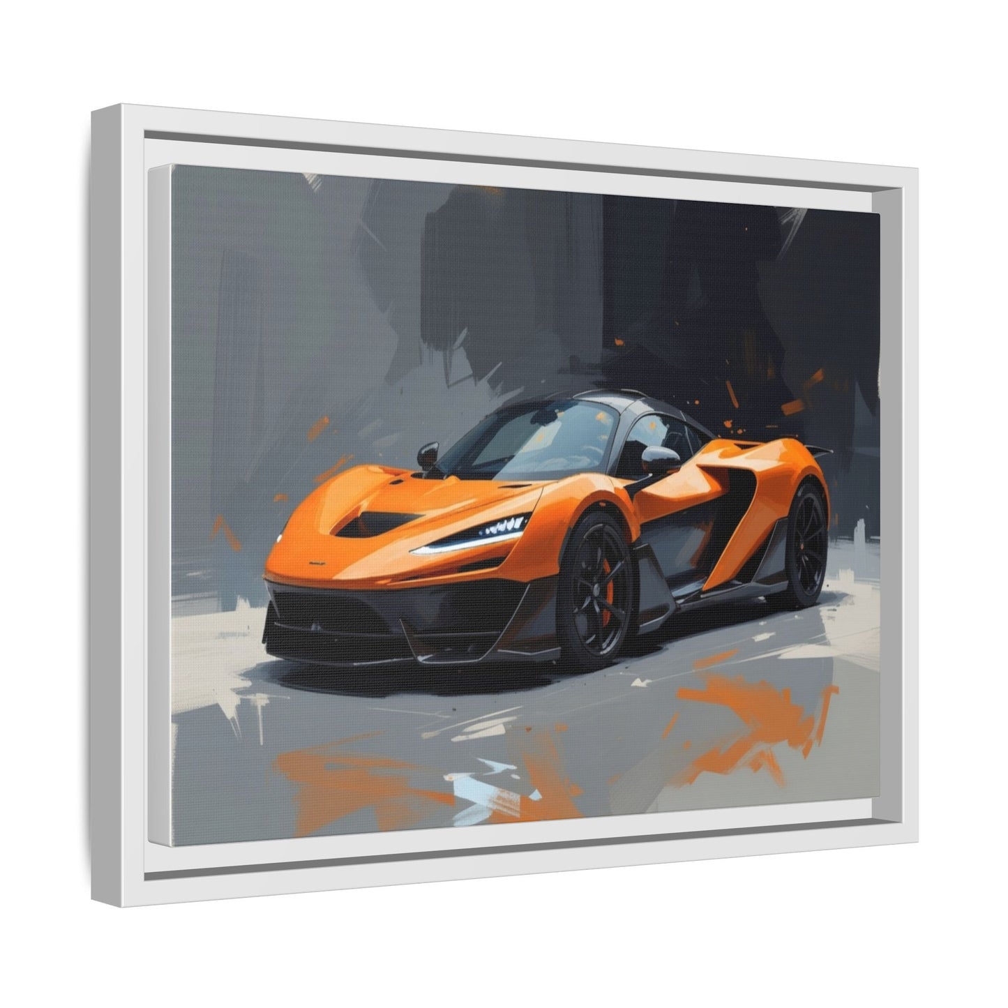 Framed Matte Canvas — Orange Sports Car Print