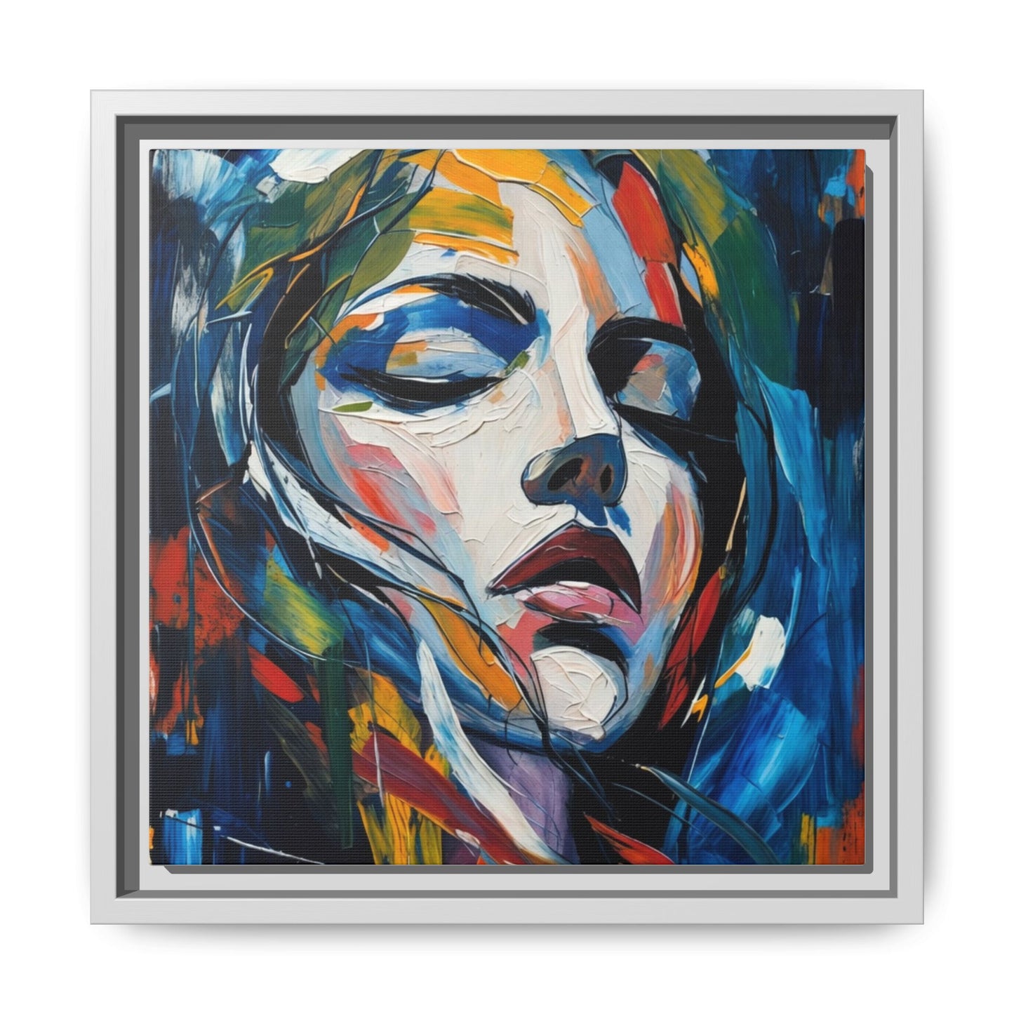 Abstract Colorful Woman Portrait — Framed Matte Canvas Wall Art