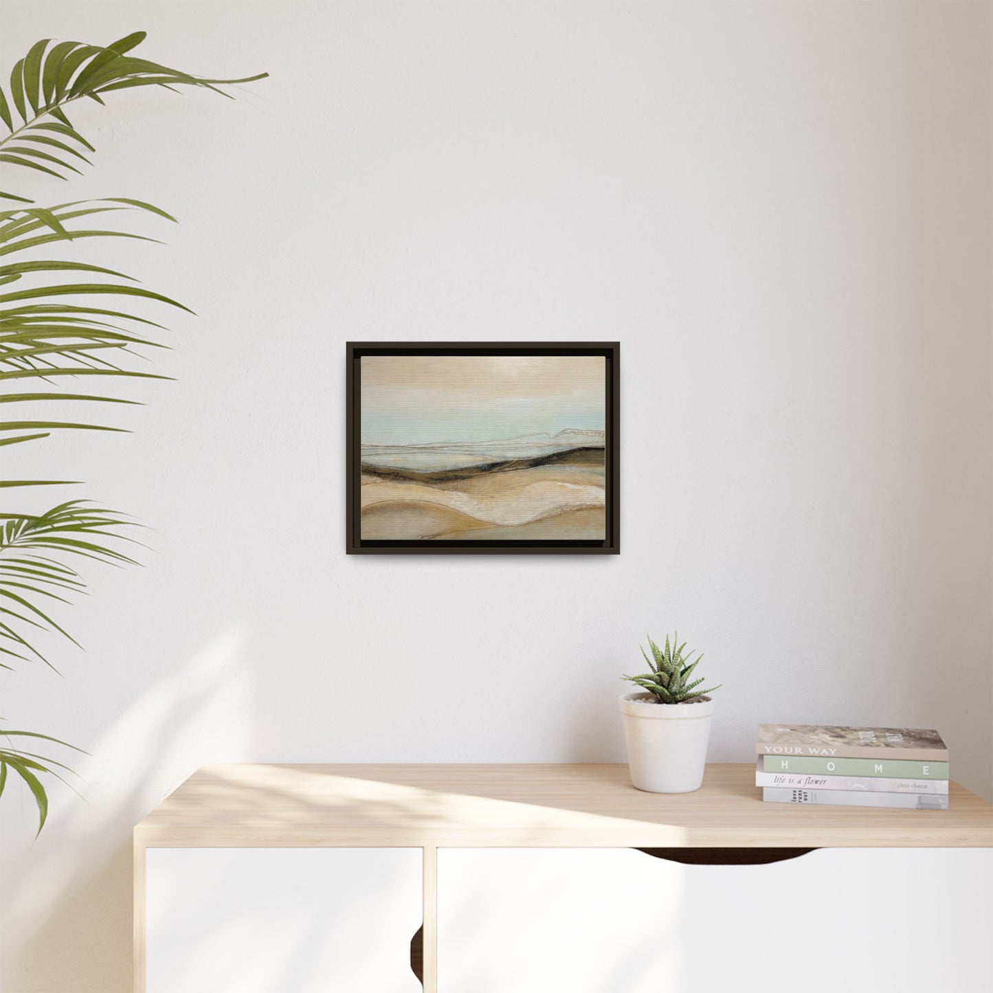 Framed Matte Canvas Wall Art — Neutral Abstract Landscape in Soft Blues & Earth Tones