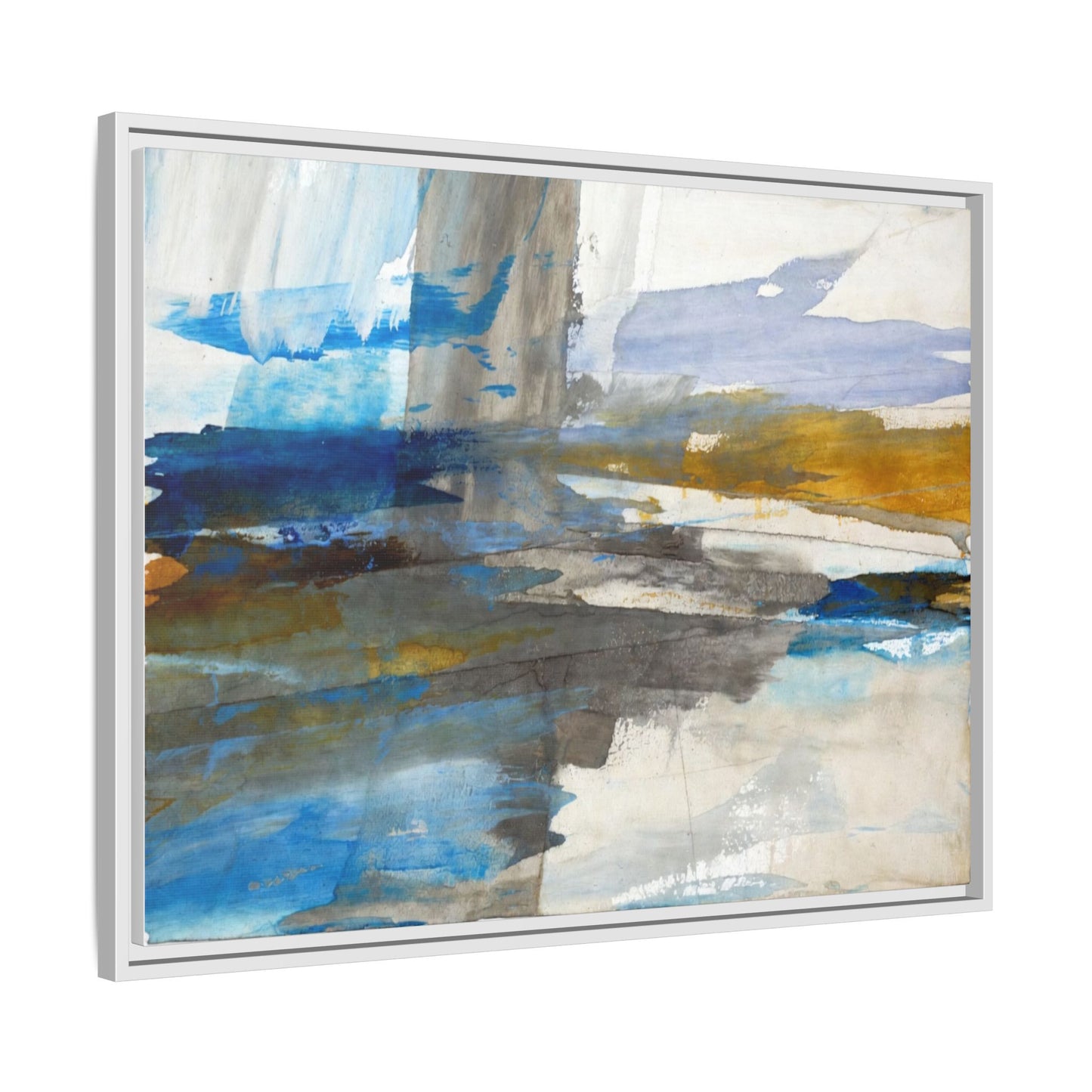 Abstract Blue & Gold Framed Canvas Art — Matte Multi-Color Wall Print