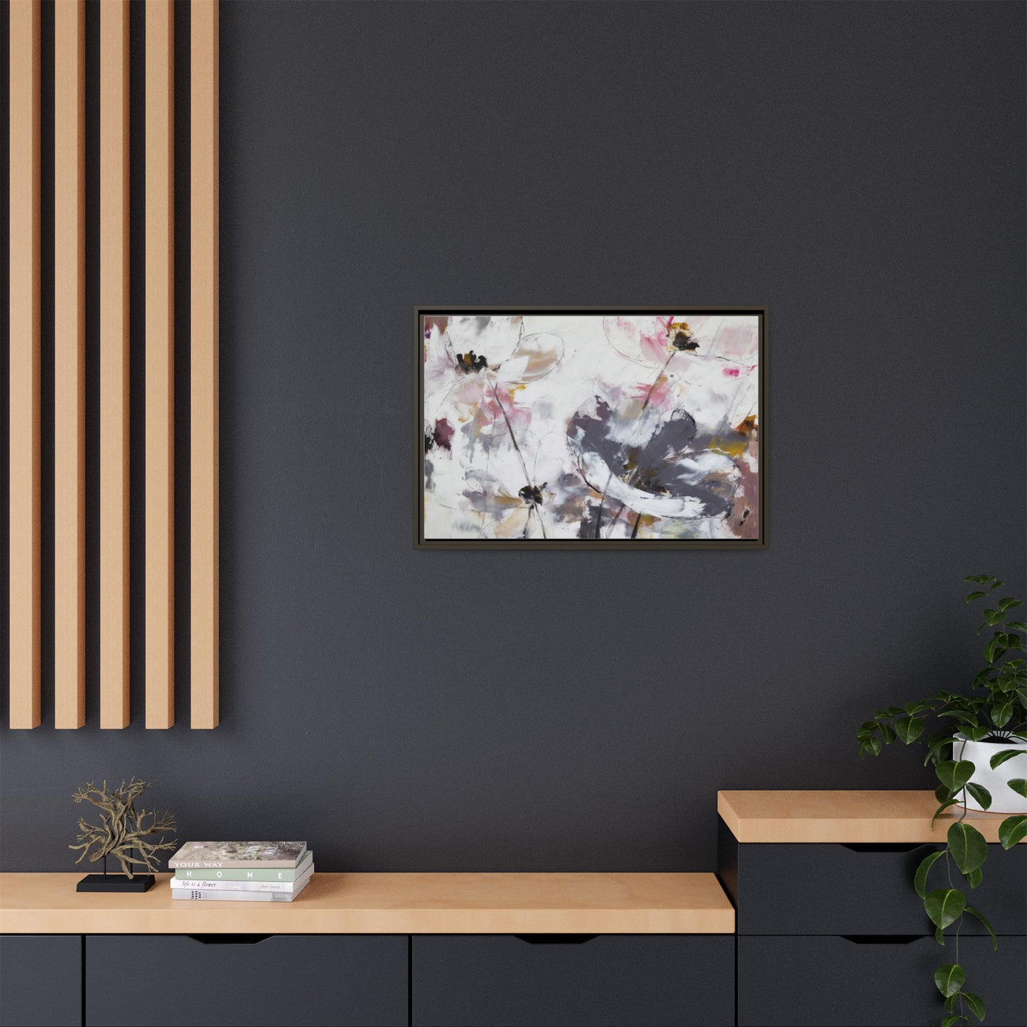 Abstract Floral Matte Canvas Framed Wall Art — Soft Watercolor Blooms