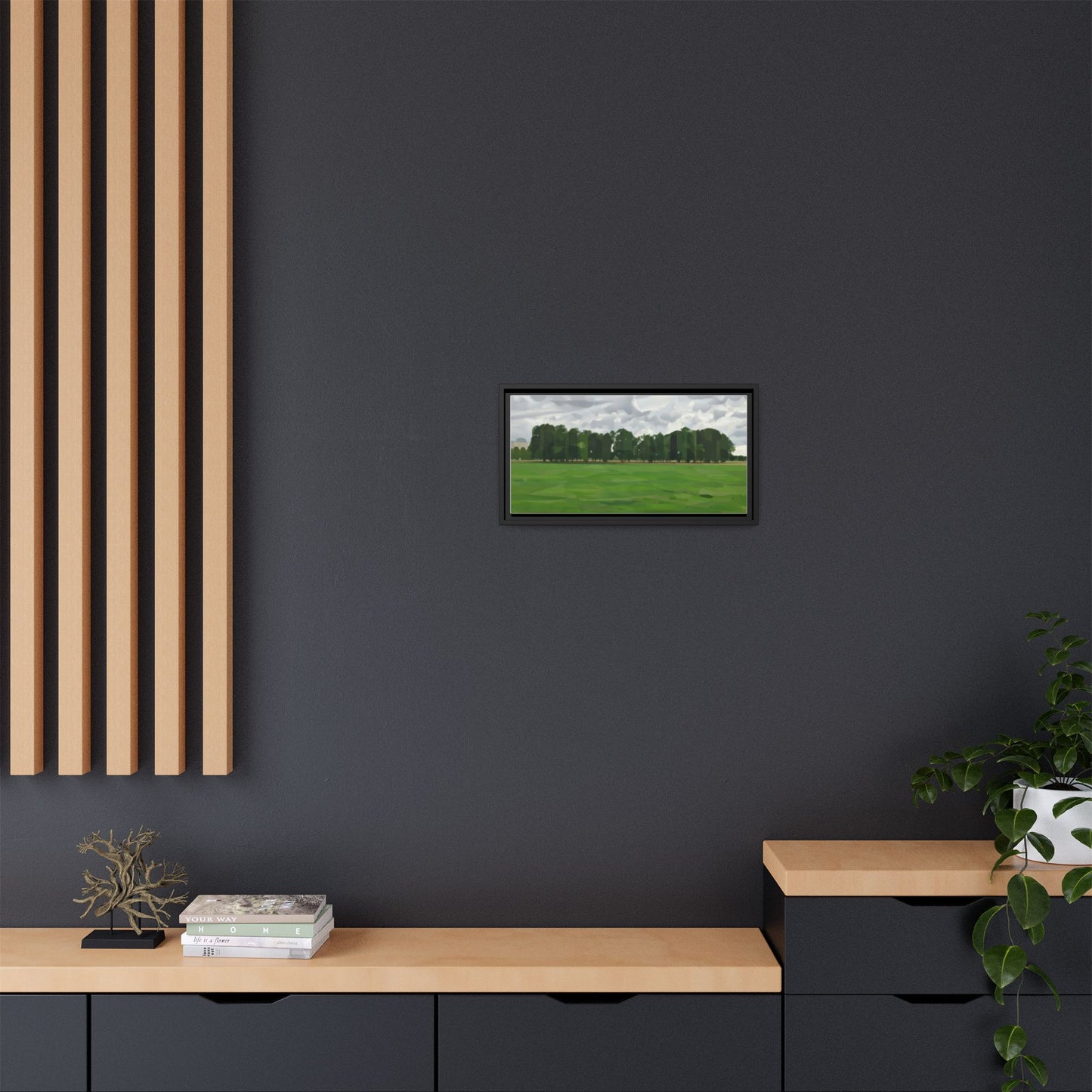 Framed Matte Canvas Print — Minimalist Green Landscape Art