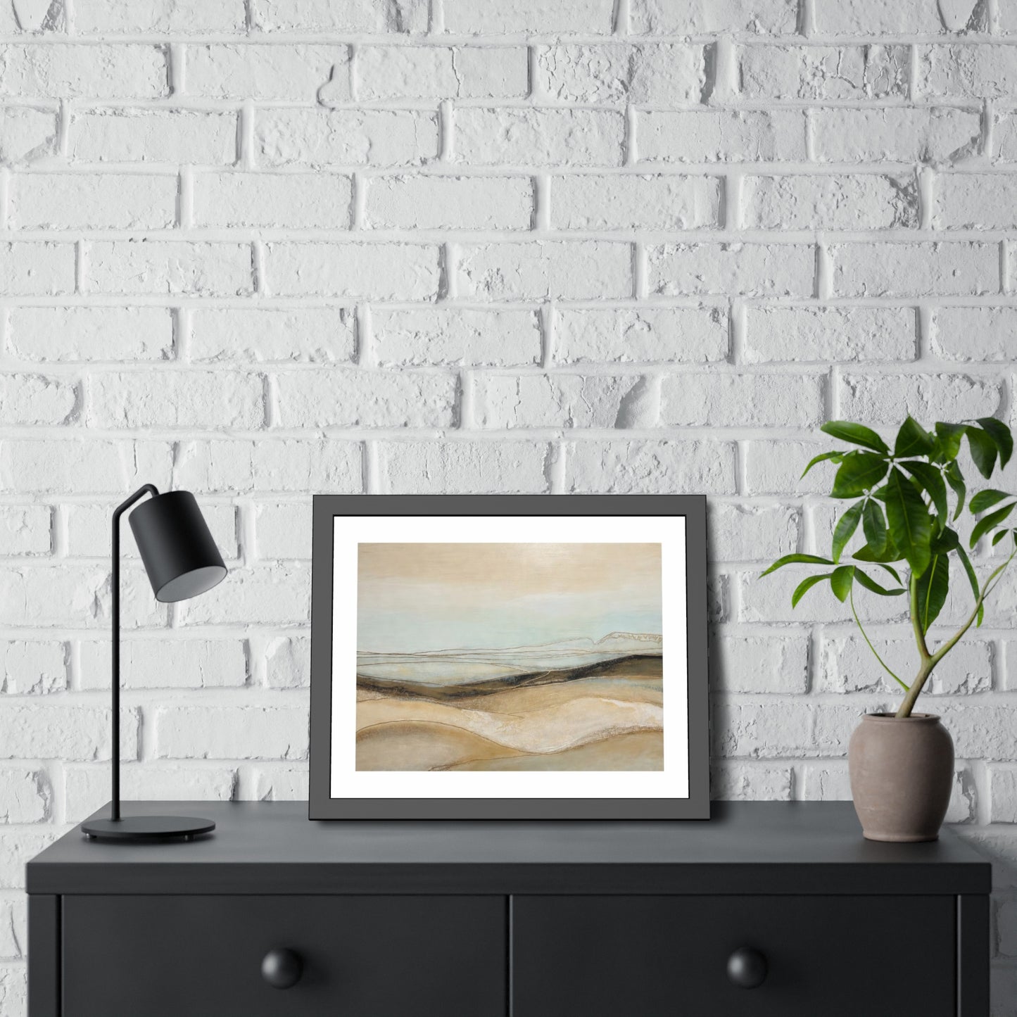 Framed Poster - Neutral Abstract Landscape Wall Art, Calming Coastal Tones for Living Room or Office
