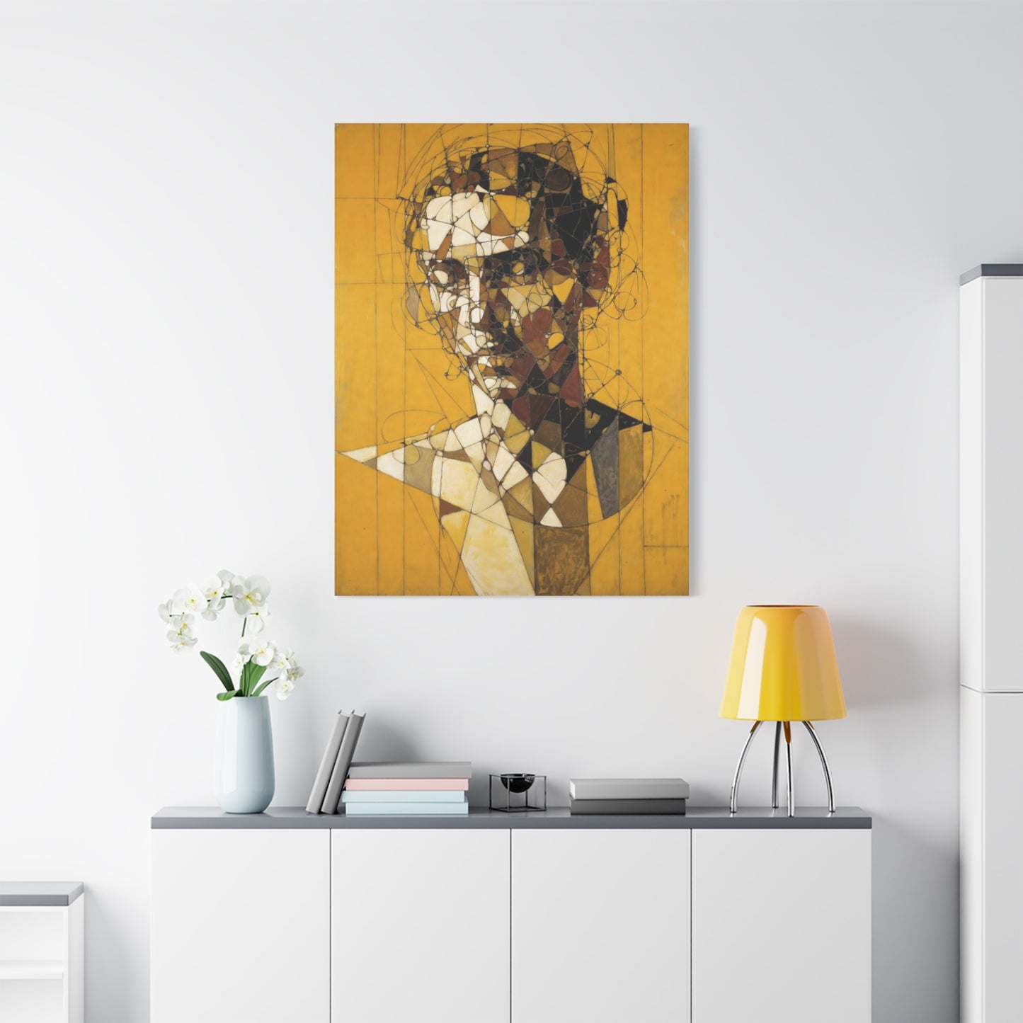 Geometric Portrait Matte Canvas Wall Art – Abstract Yellow Bust