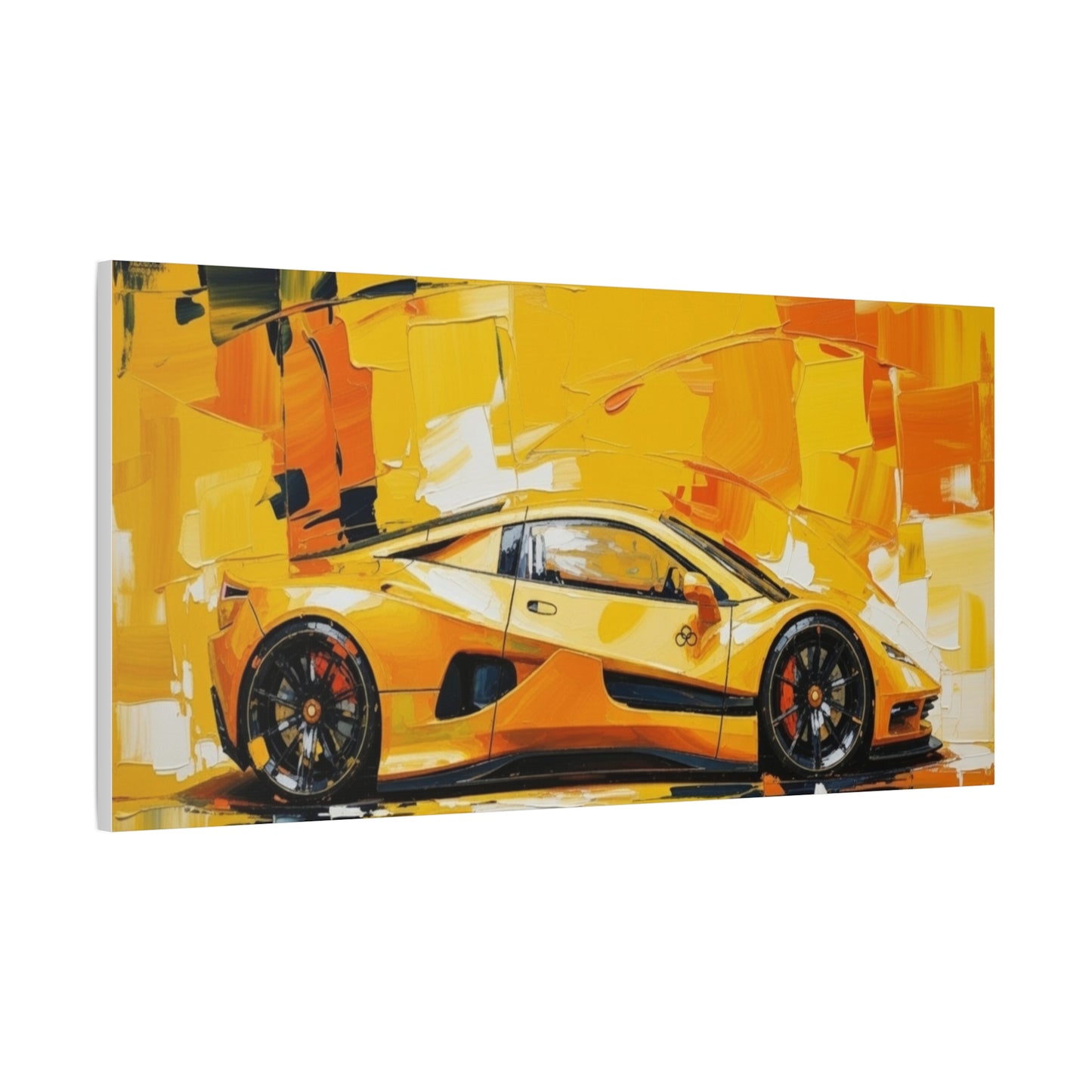 Yellow Sports Car Abstract Canvas Art - Matte Stretched Wall Print