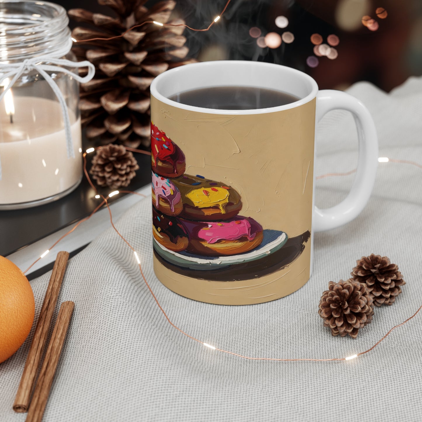Donut Stack Coffee Mug — Colorful Sprinkles Dessert Ceramic Mug