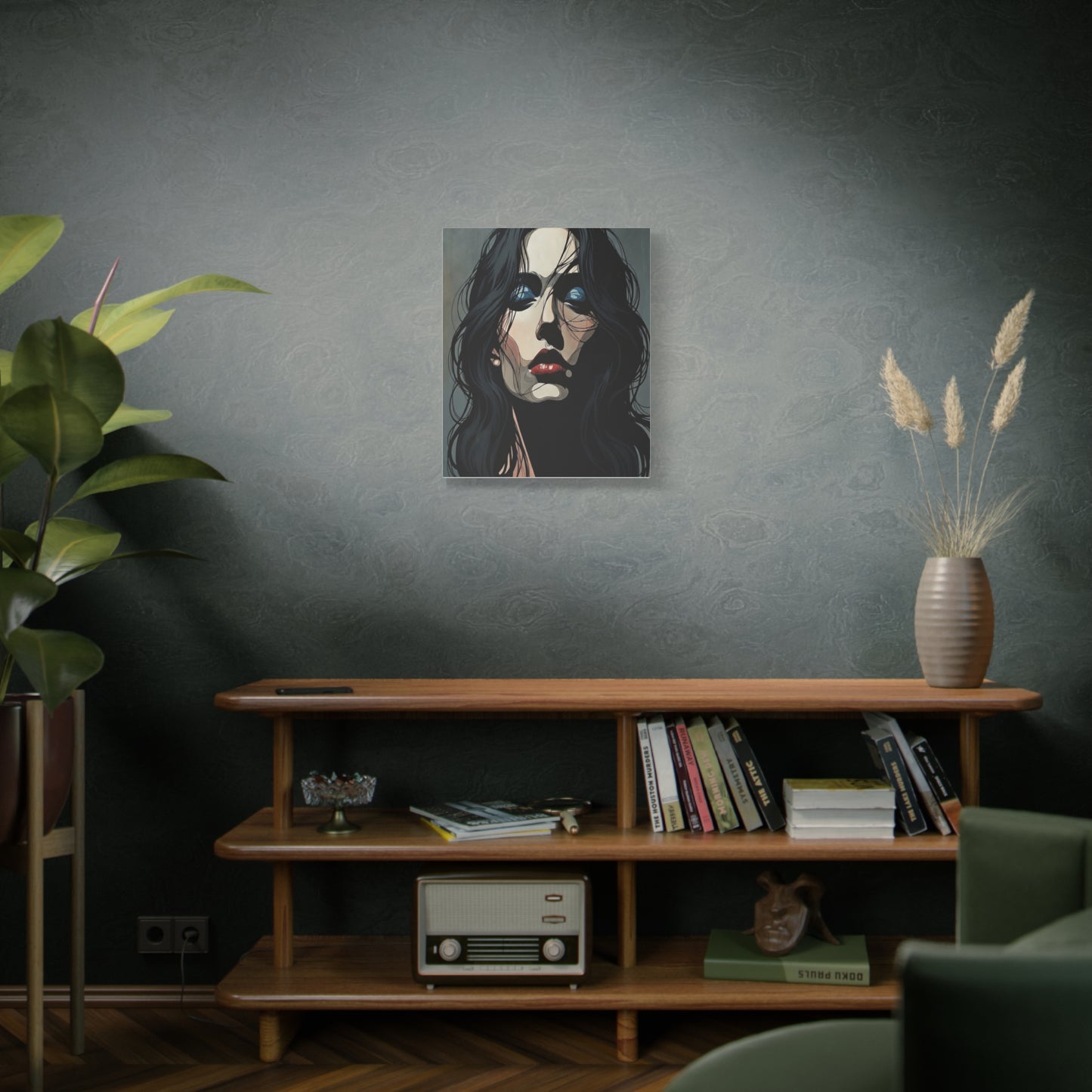 Dark Glam Portrait Canvas Art — Moody Woman Face Matte Stretched Wall Decor
