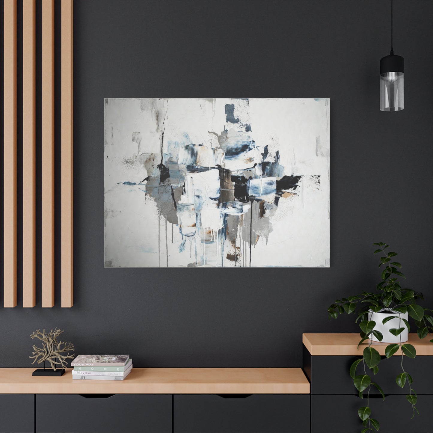 Abstract Blue & Gray Canvas Wall Art — Stretched Matte Canvas