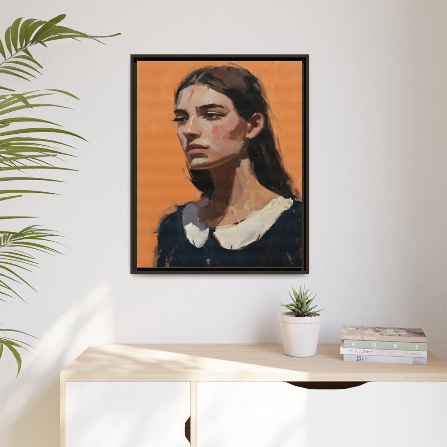Framed Matte Canvas Portrait Art — Modern Figurative Painting on Orange