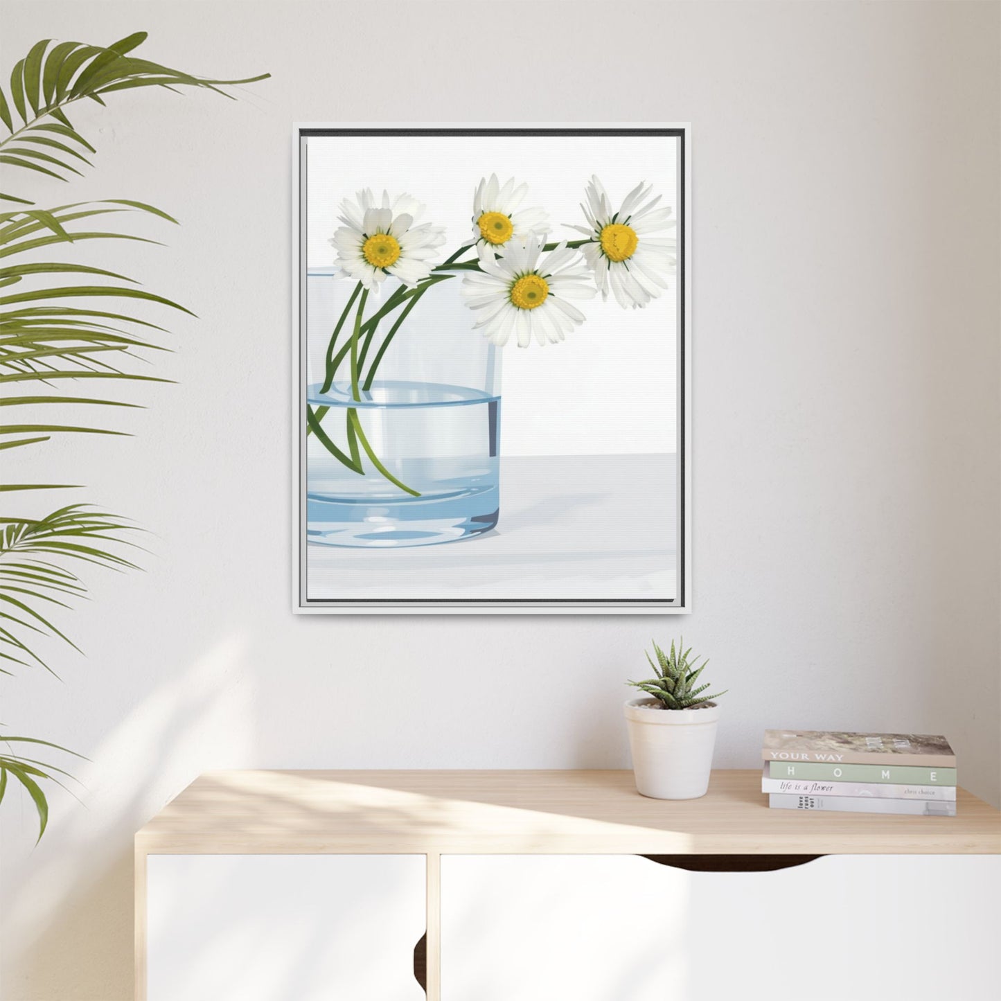 Framed Daisy Canvas Print — Minimal Botanical Wall Art