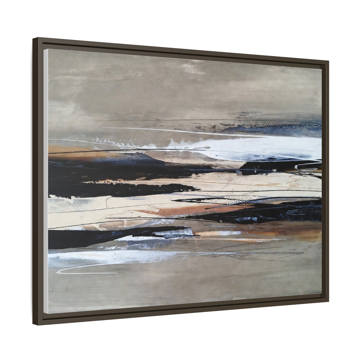 Abstract Seascape Matte Canvas Framed Wall Art — Neutral Coastal Landscape