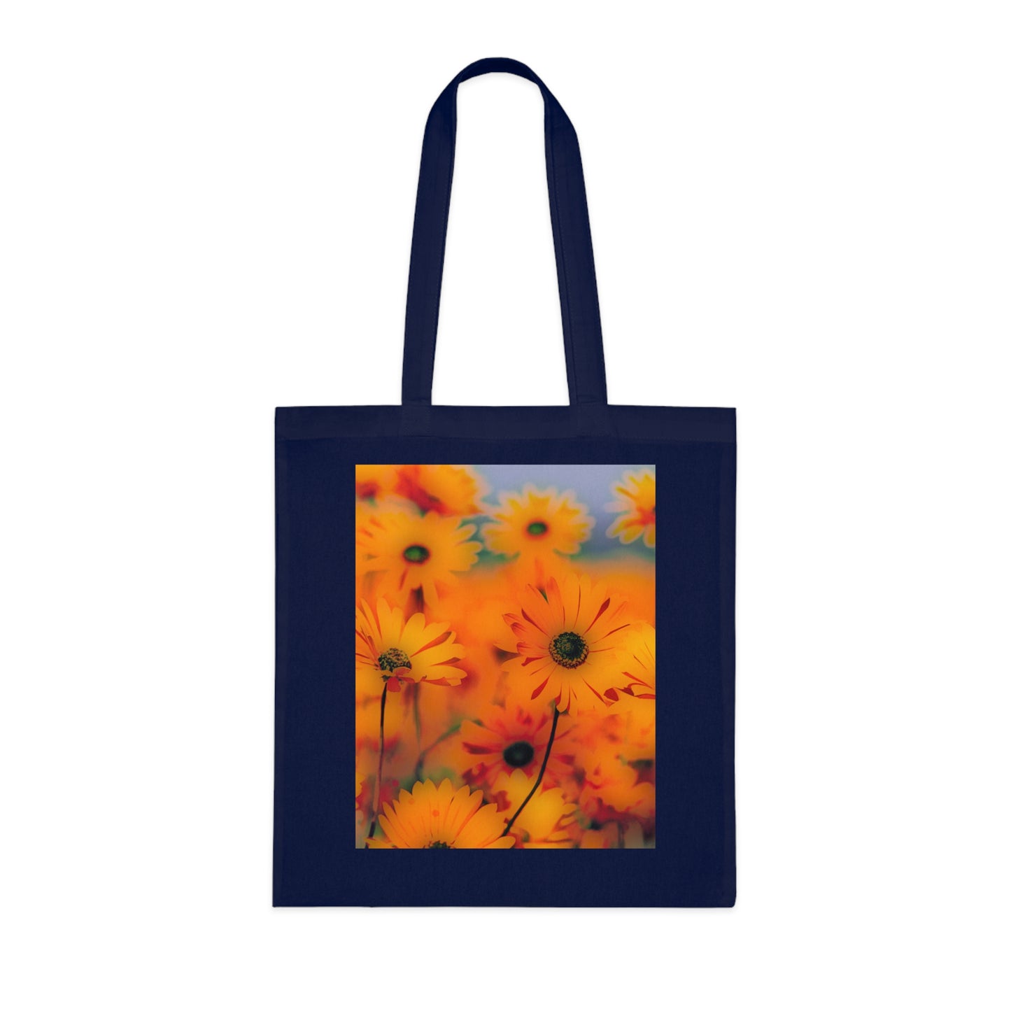 Floral Sunburst Cotton Tote — Bright Orange Daisy Print