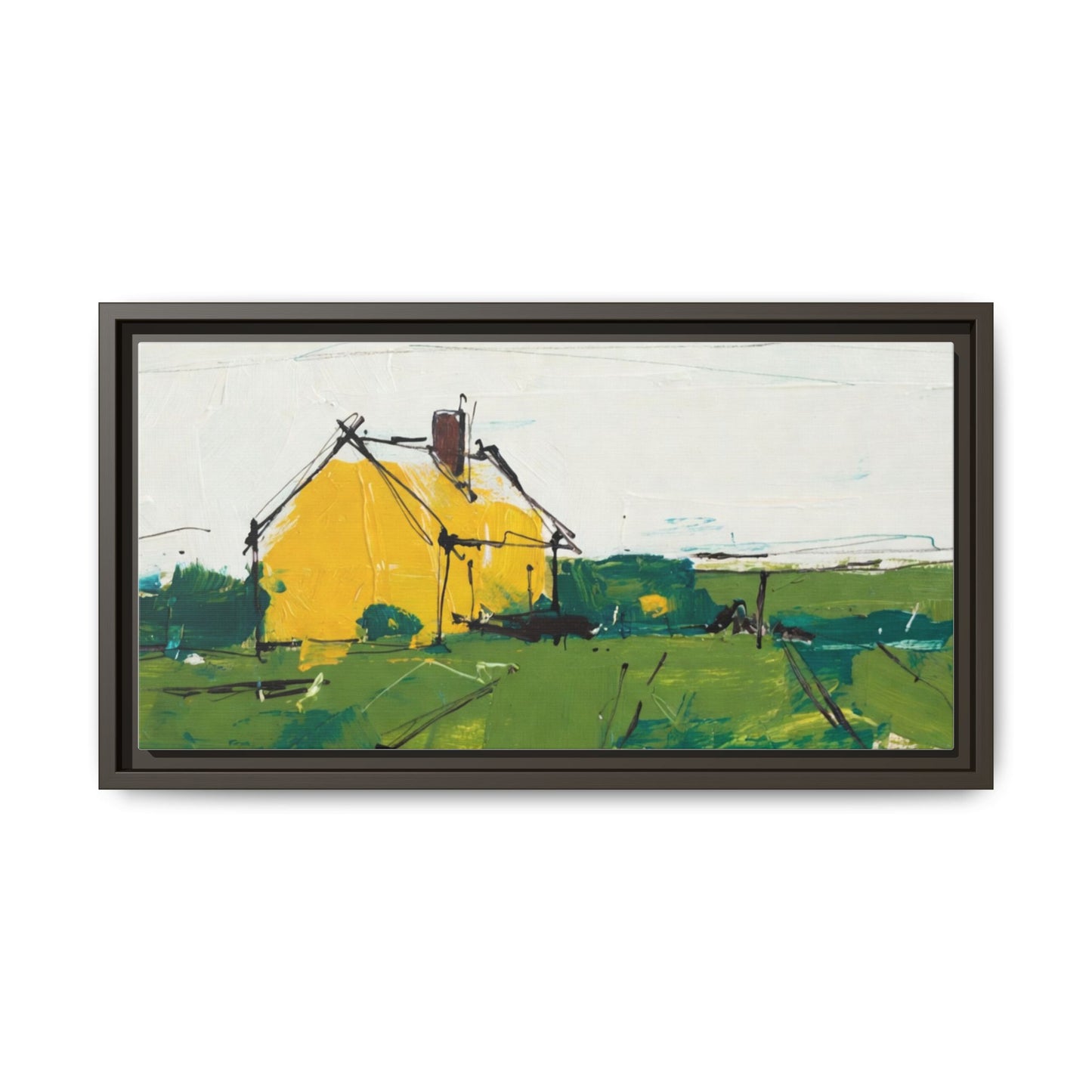 Yellow Cottage Landscape Framed Canvas Print