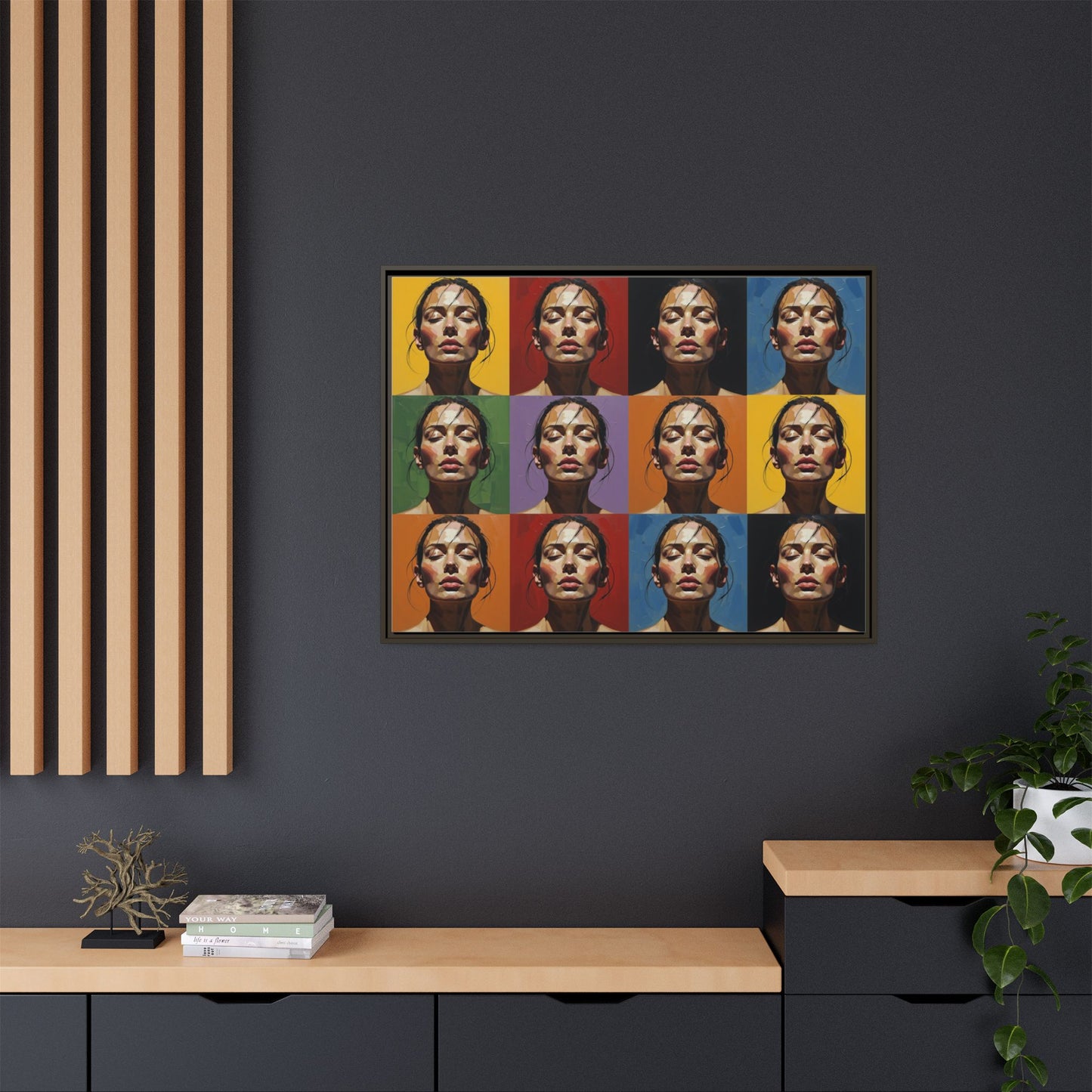 Pop Art Portrait Matte Canvas Print — Framed Multi-Color Grid