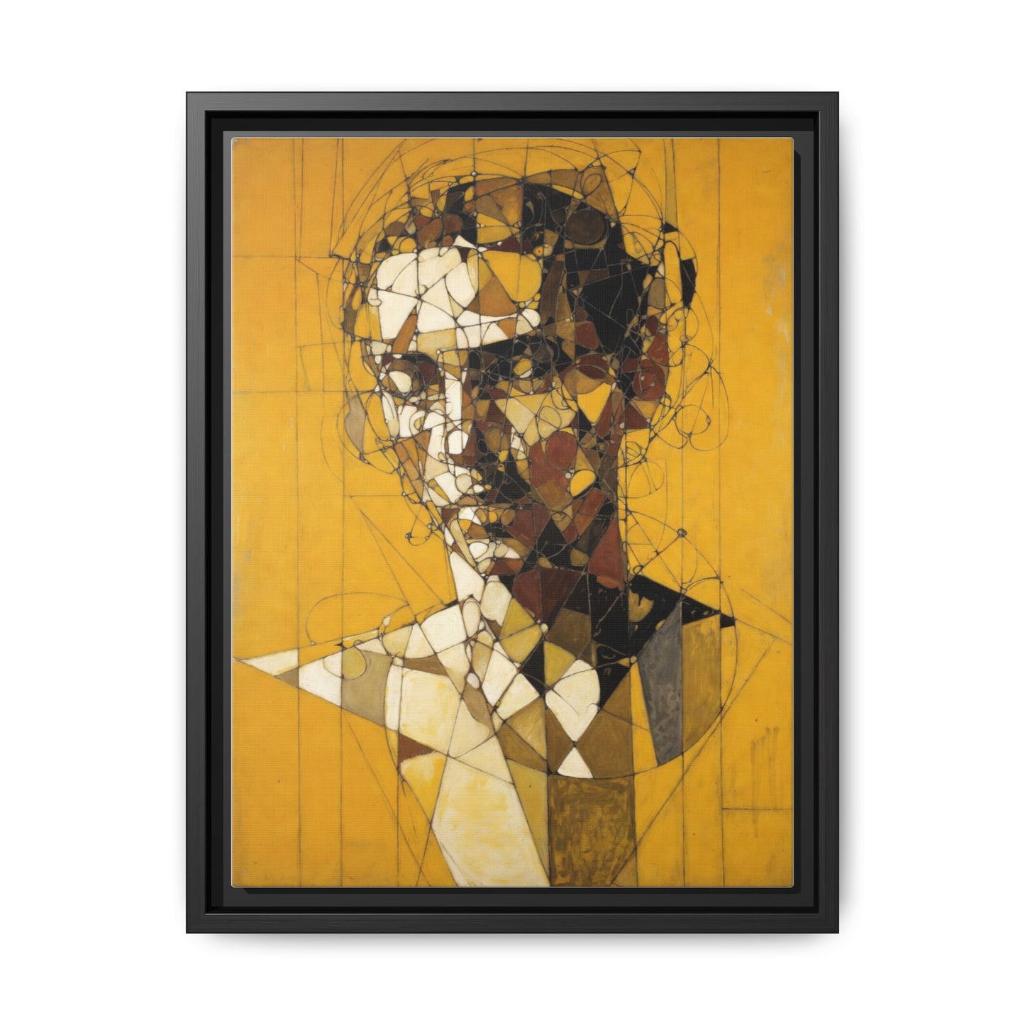 Framed Matte Canvas Art - Abstract Geometric Portrait on Mustard Yellow