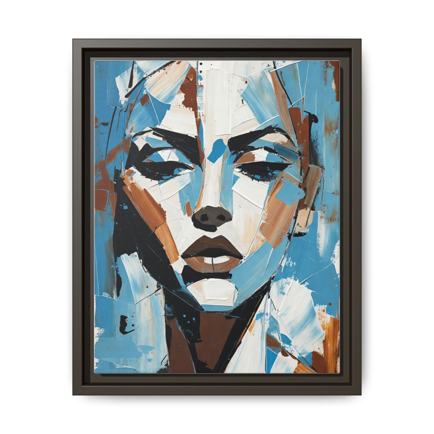 Abstract Blue Face Matte Canvas Wall Art — Framed Modern Portrait Print