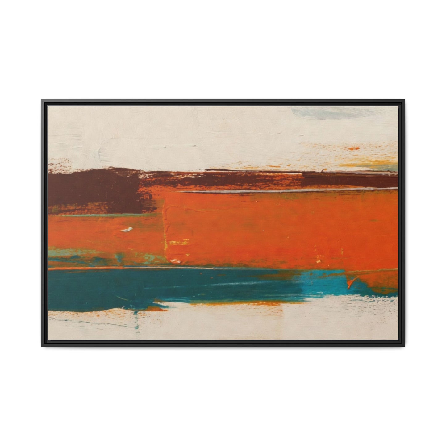 Abstract Horizon Matte Canvas Framed Print — Modern Orange Teal Wall Art