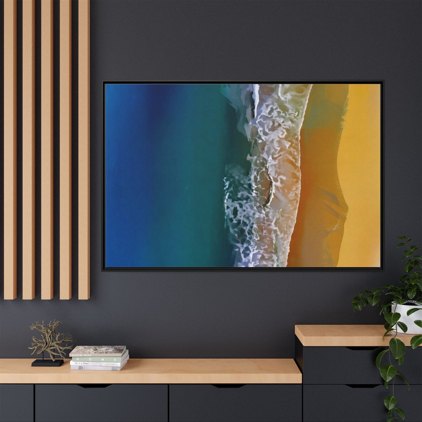 Framed Matte Canvas Seascape Print – Coastal Waves Wall Art