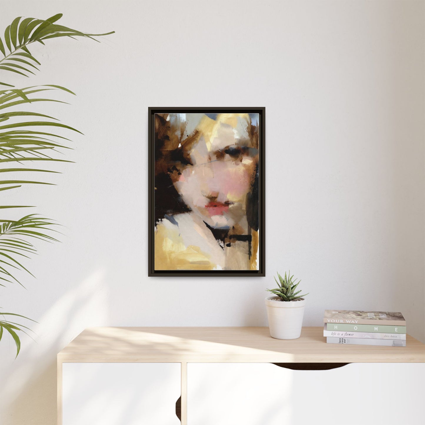 Abstract Portrait Matte Canvas Framed Print — Modern Feminine Wall Art