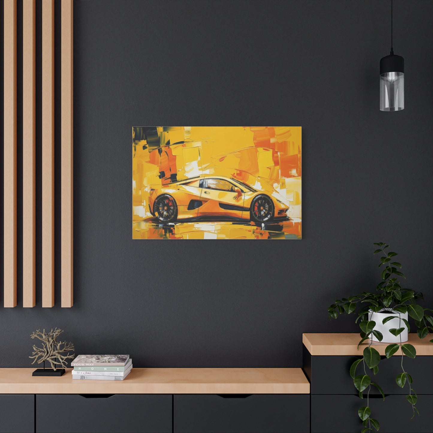 Yellow Sports Car Abstract Canvas Art - Matte Stretched Wall Print
