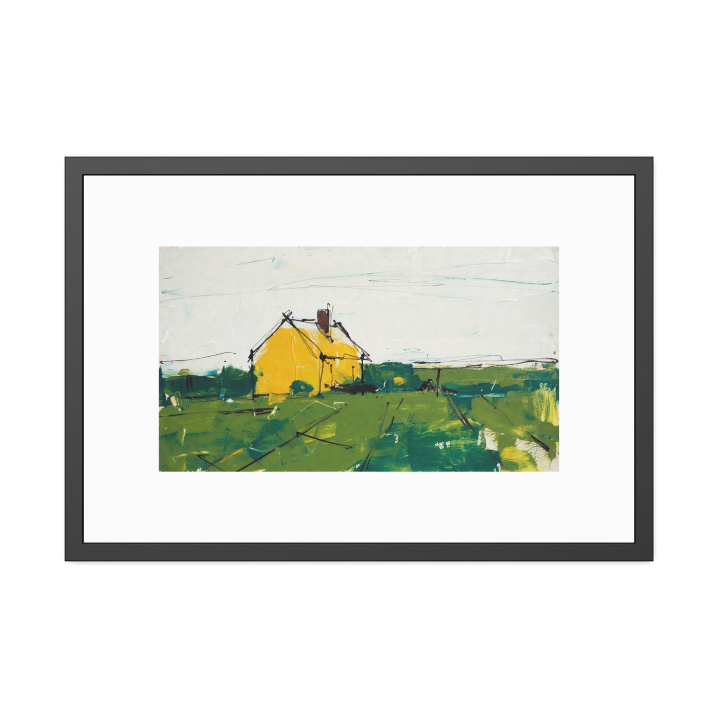 Framed Poster — Yellow Country House Landscape Art Print